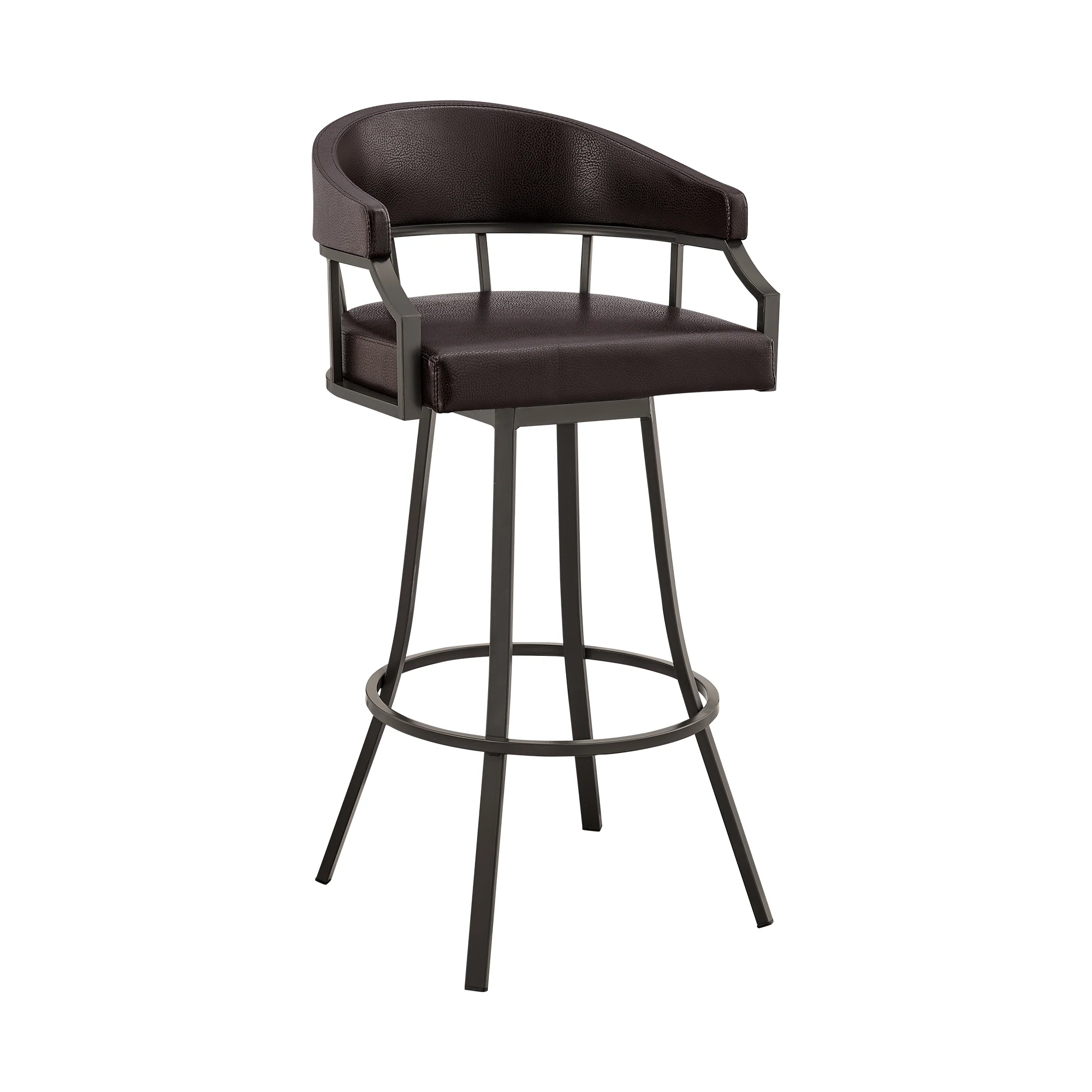 Valerie 30" Swivel Brown Faux Leather and Java Brown Metal Bar Stool By Armen Living - Image 2