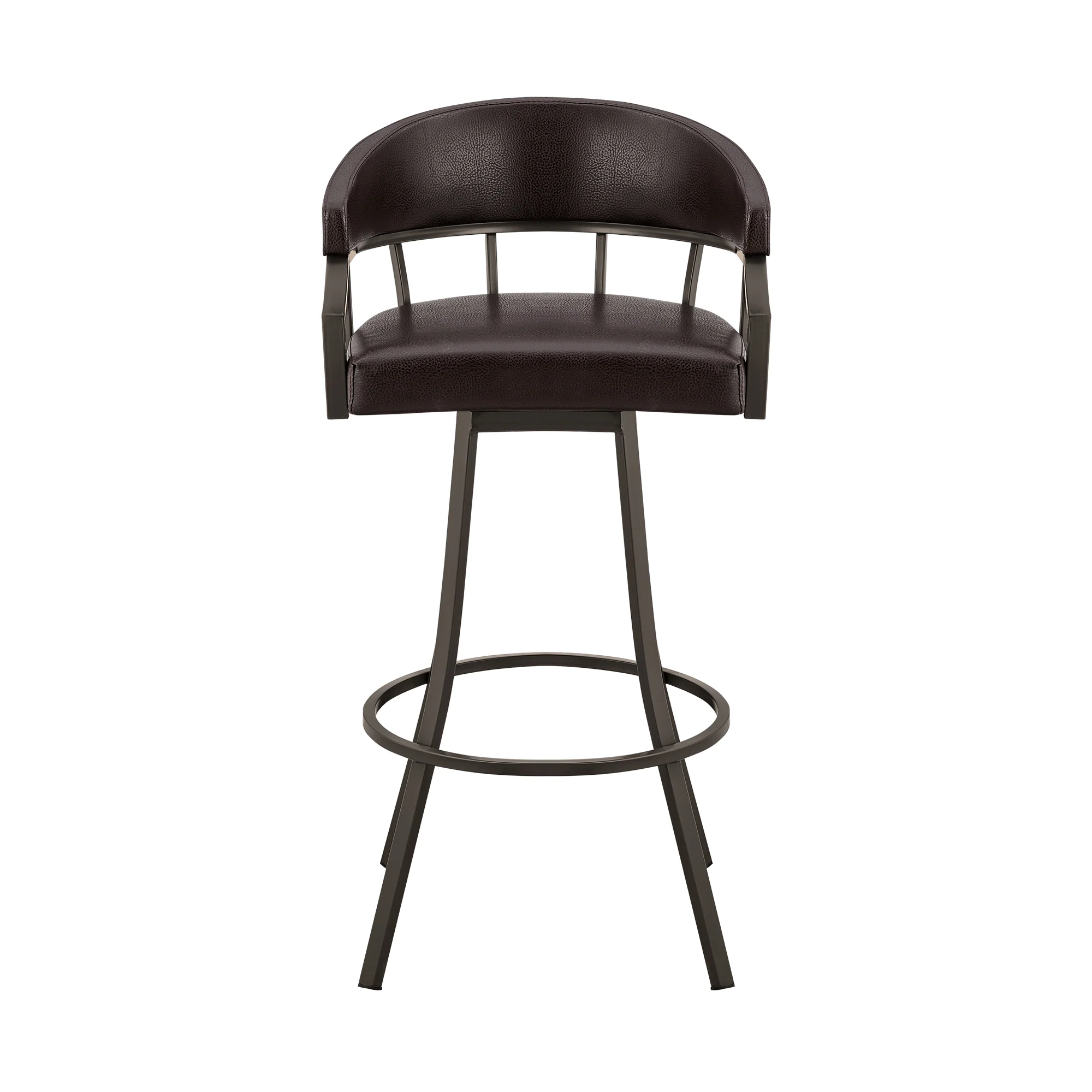Valerie 30" Swivel Brown Faux Leather and Java Brown Metal Bar Stool By Armen Living - Image 3