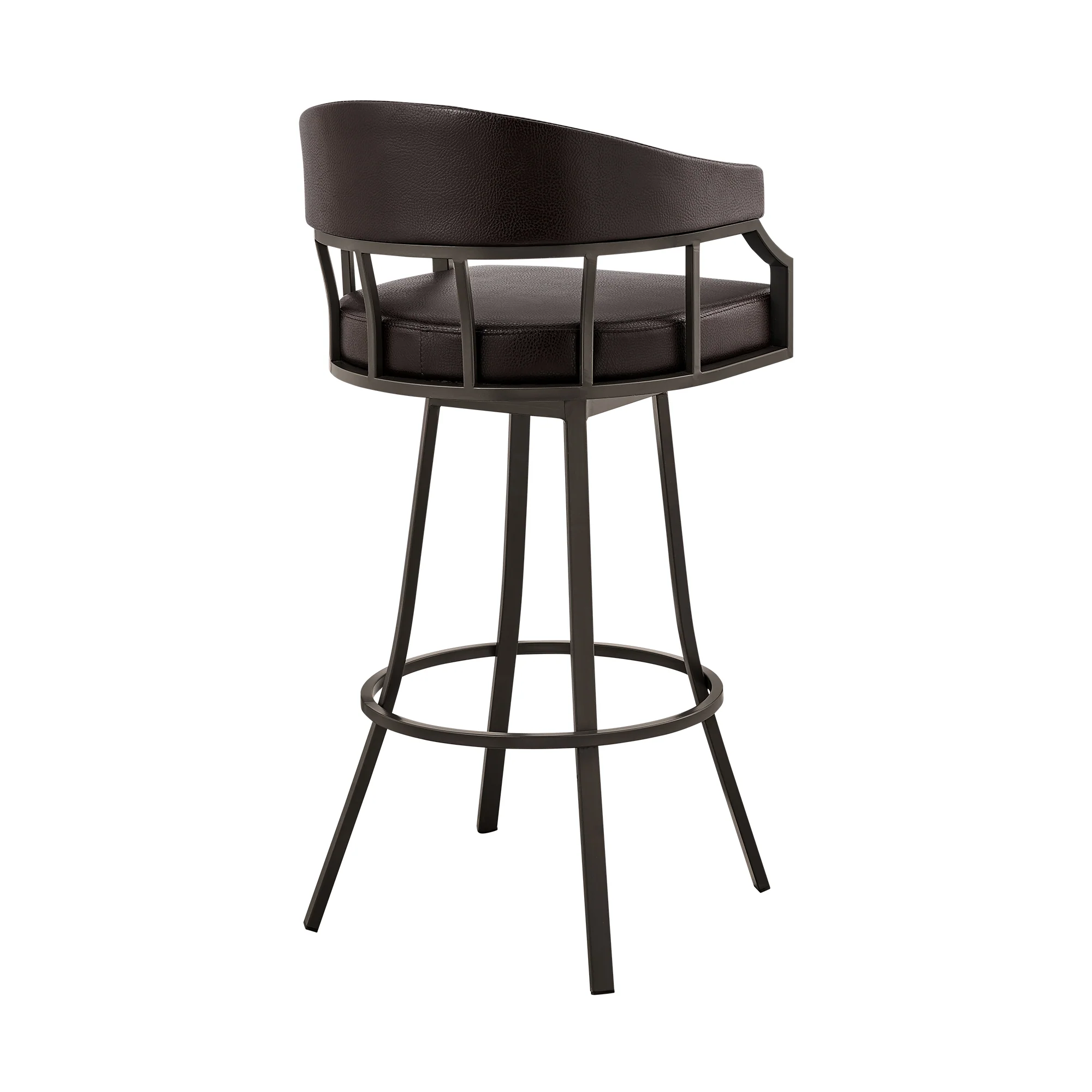 Valerie 30" Swivel Brown Faux Leather and Java Brown Metal Bar Stool By Armen Living - Image 5