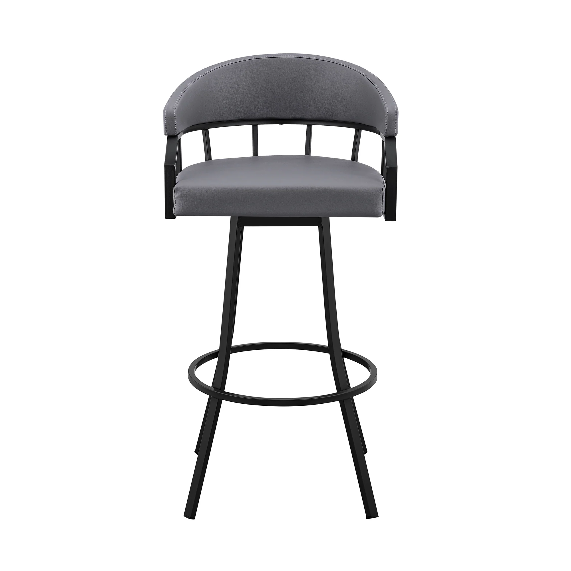Valerie 30" Swivel Slate Grey Faux Leather and Black Metal Bar Stool By Armen Living - Image 3