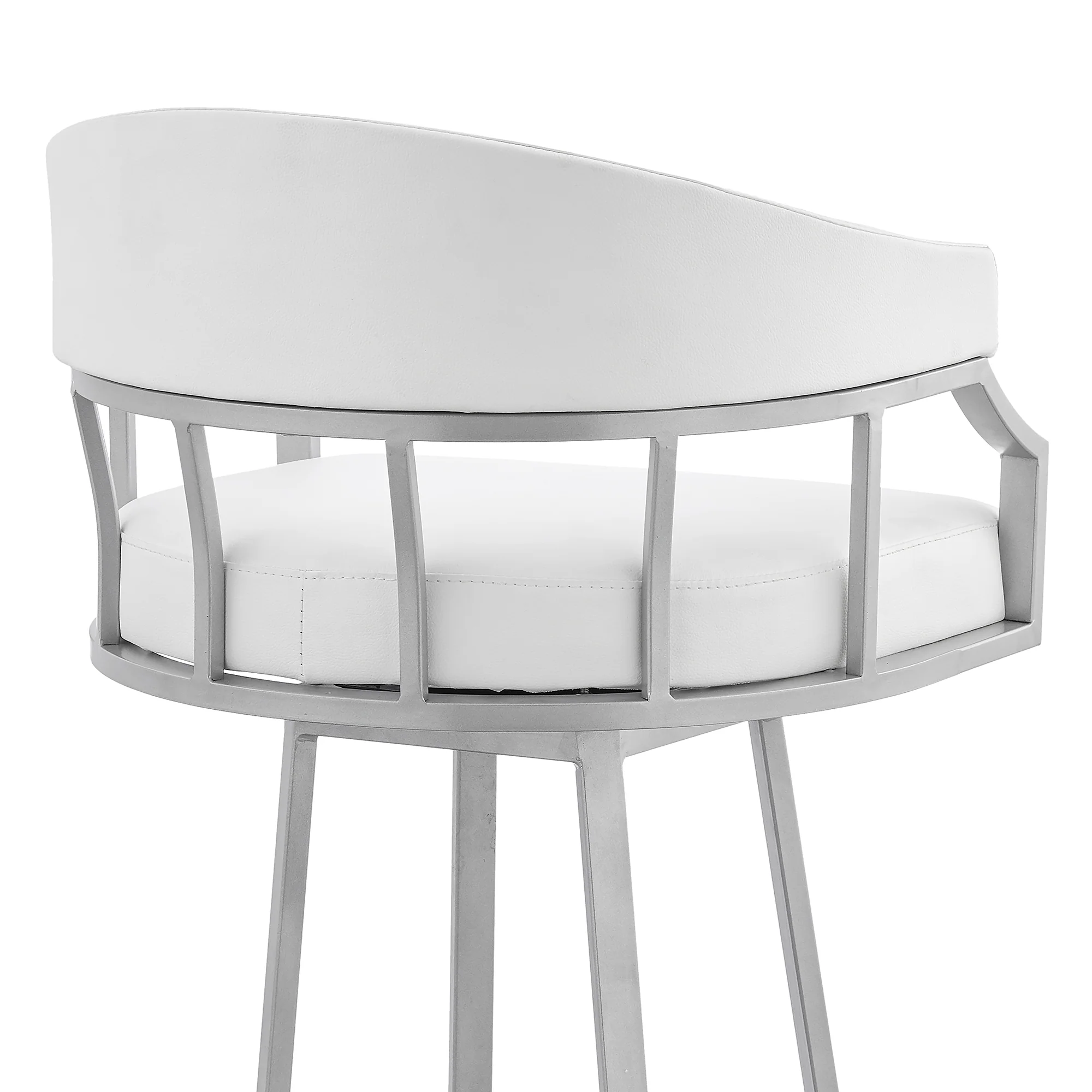 Valerie 30" Swivel White Faux Leather and Silver Metal Bar Stool By Armen Living - Image 10