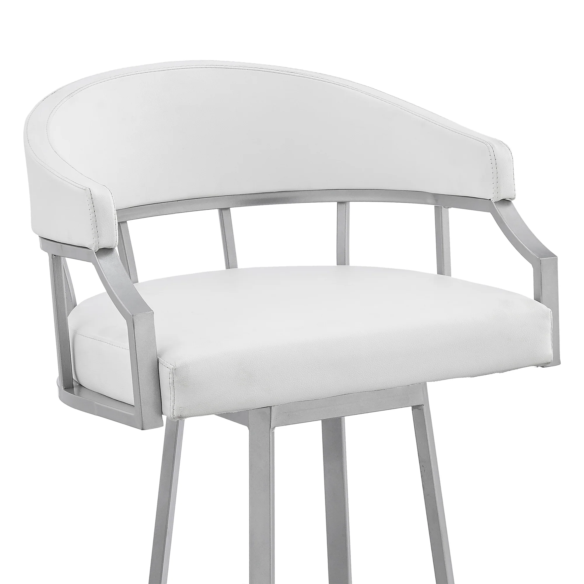 Valerie 30" Swivel White Faux Leather and Silver Metal Bar Stool By Armen Living - Image 7