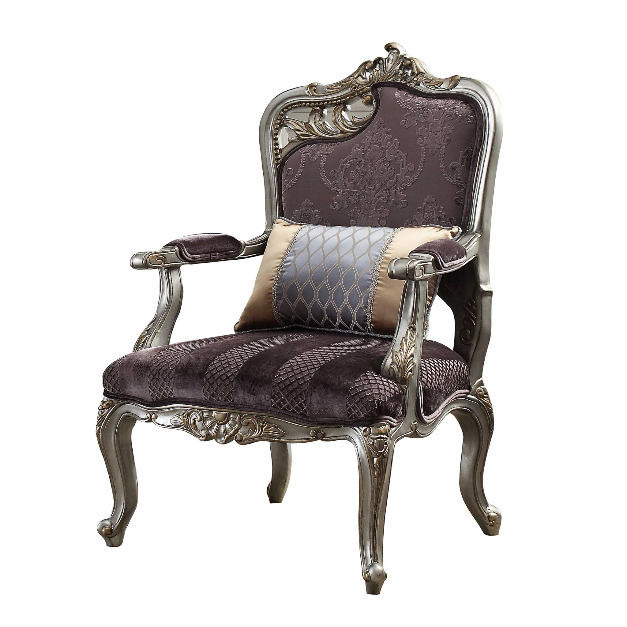 Velvet Antique Platinum Finish Chair With Pillow By Homeroots - 347268