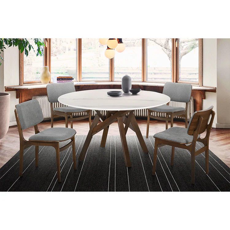 Venus and Lima 5 Piece Walnut and Marble Round Dining Set By Armen Living