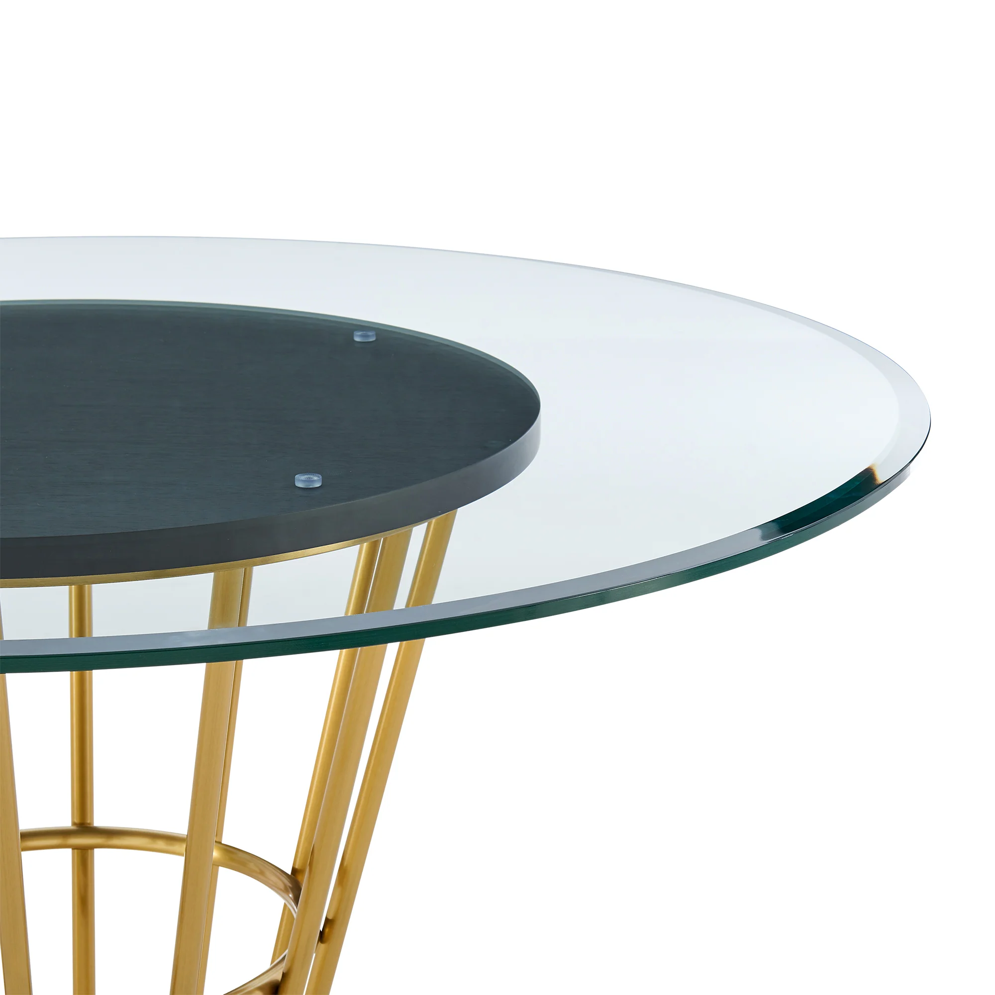 Veronica Shannon 5 Piece Round Glass Dining Table Set with Gold Brushed Stainless Steel and Taupe Fabric By Armen Living - Image 10