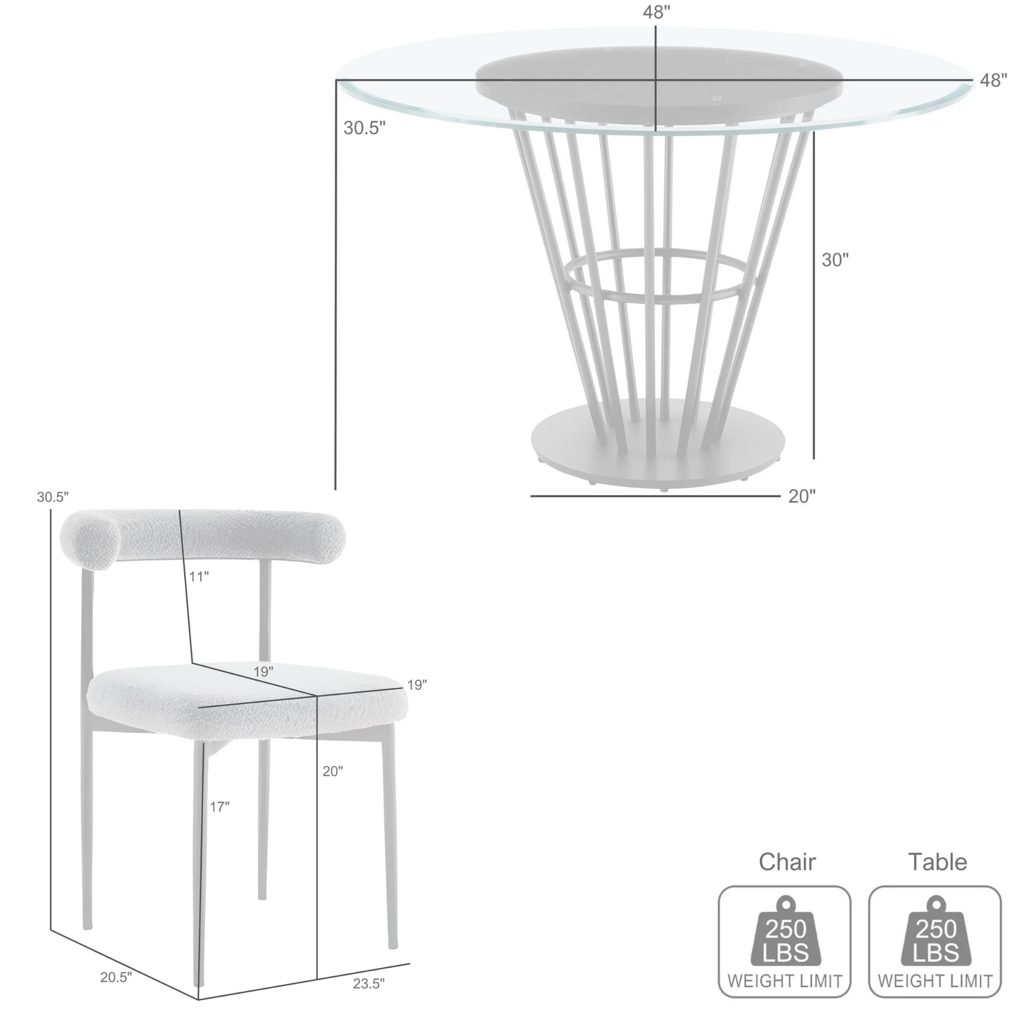 Veronica Shannon 5 Piece Round Glass Dining Table Set with Gold Brushed Stainless Steel and Taupe Fabric By Armen Living - Image 49