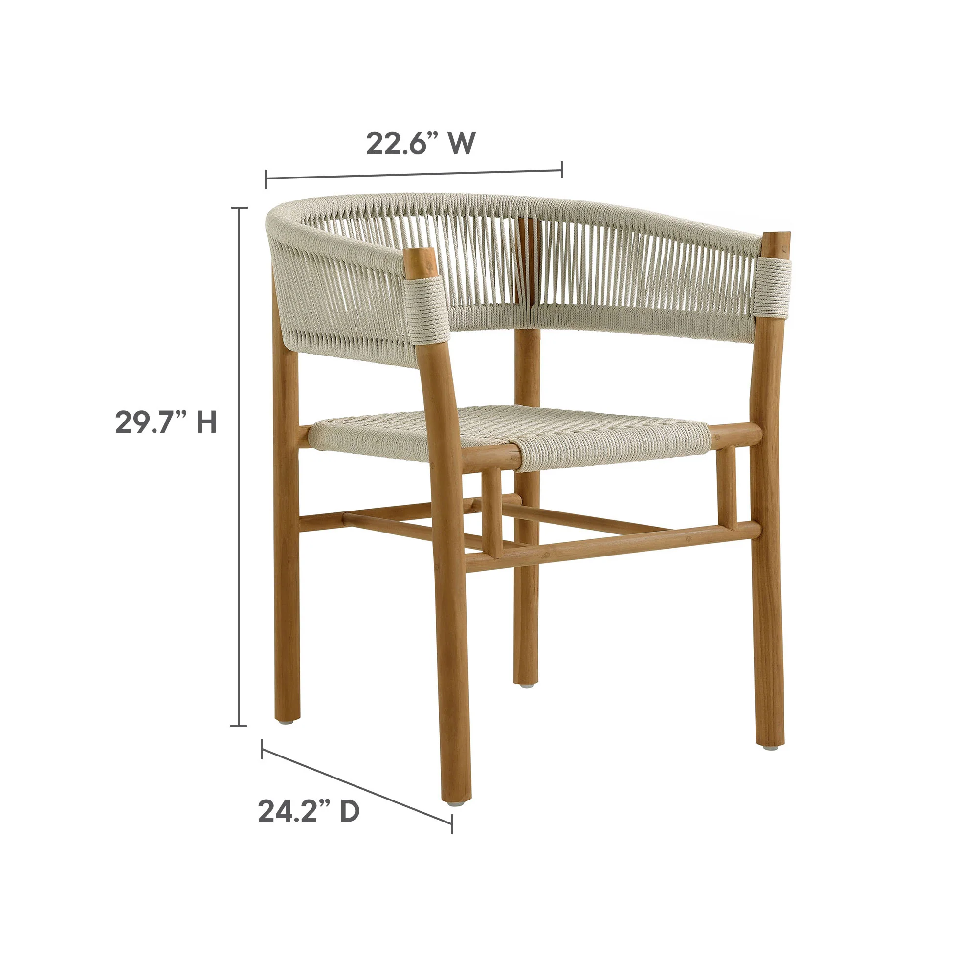 Vienna 5-Piece Outdoor Patio Teak and Rope Dining Set with Curved-Back Armchairs by Modway - Image 11