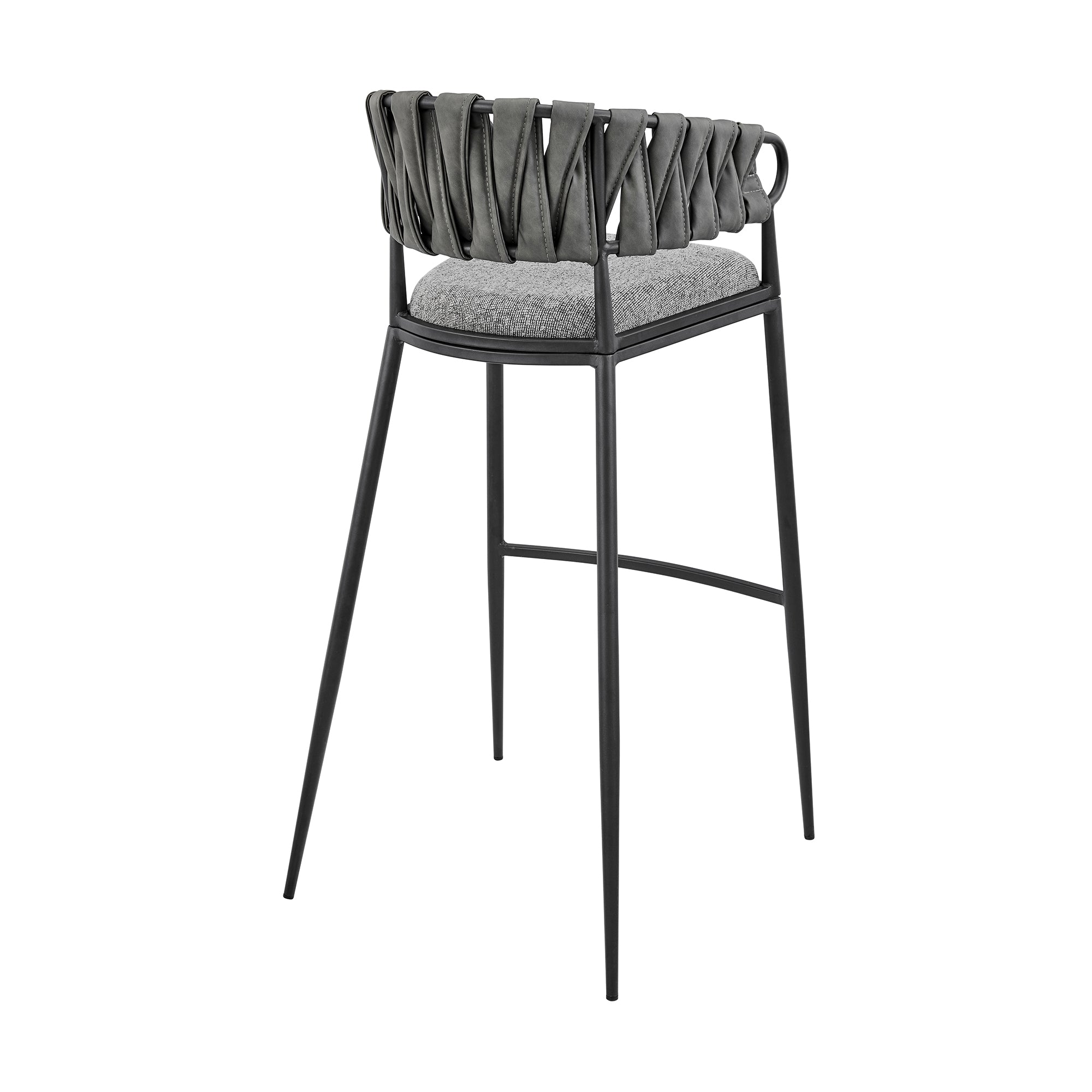 Vigona Bar Stool in Black Metal with Grey Fabric and Faux Leather By Armen Living - Image 5