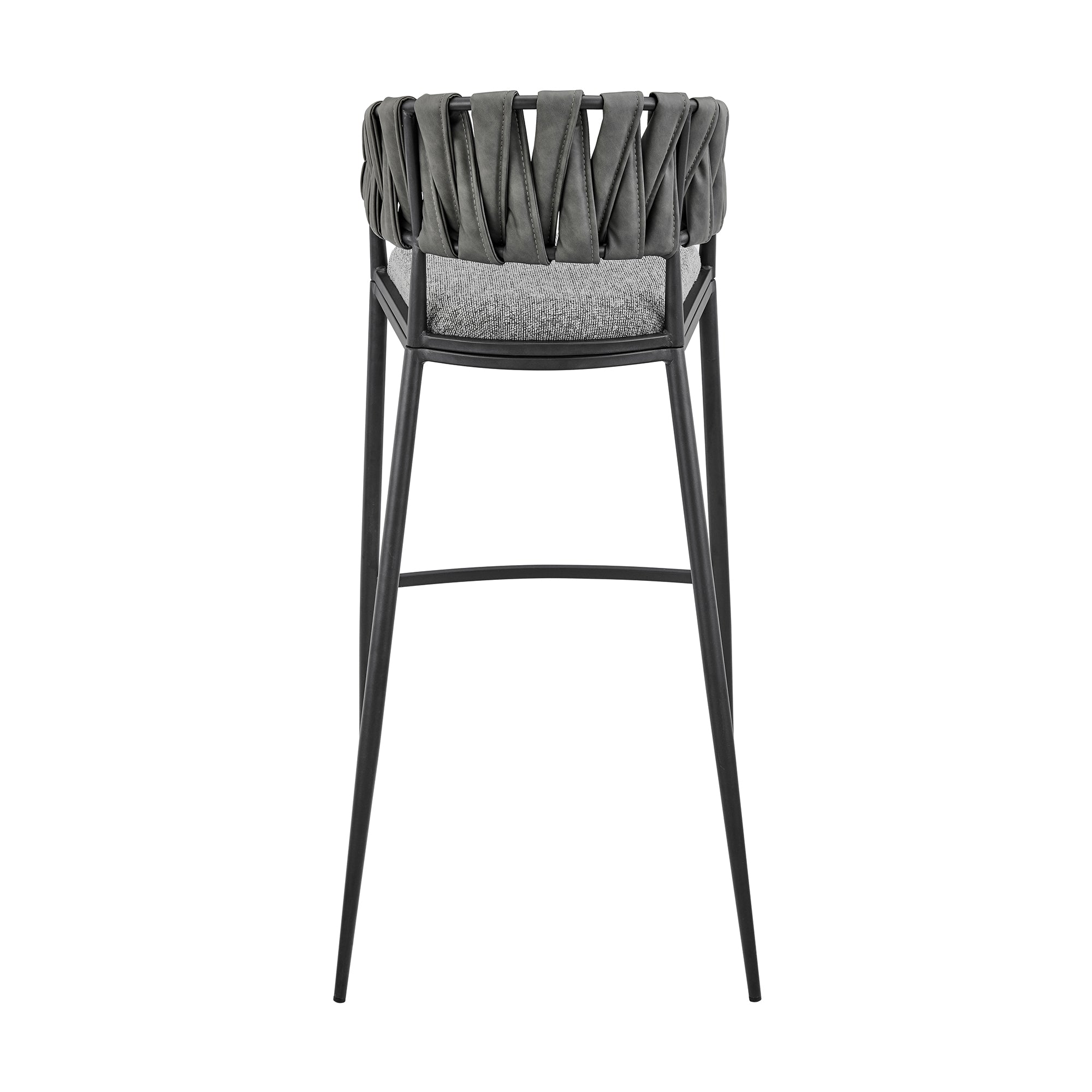Vigona Bar Stool in Black Metal with Grey Fabric and Faux Leather By Armen Living - Image 6