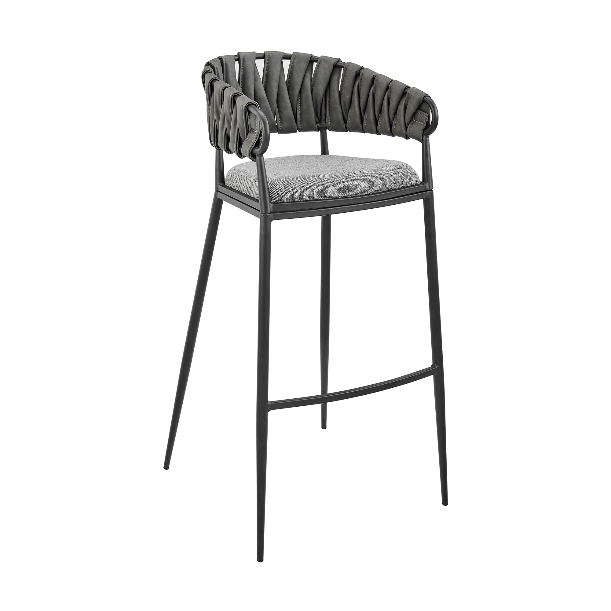 Vigona Counter Stool in Black Metal with Grey Fabric and Faux Leather By Armen Living - Image 2
