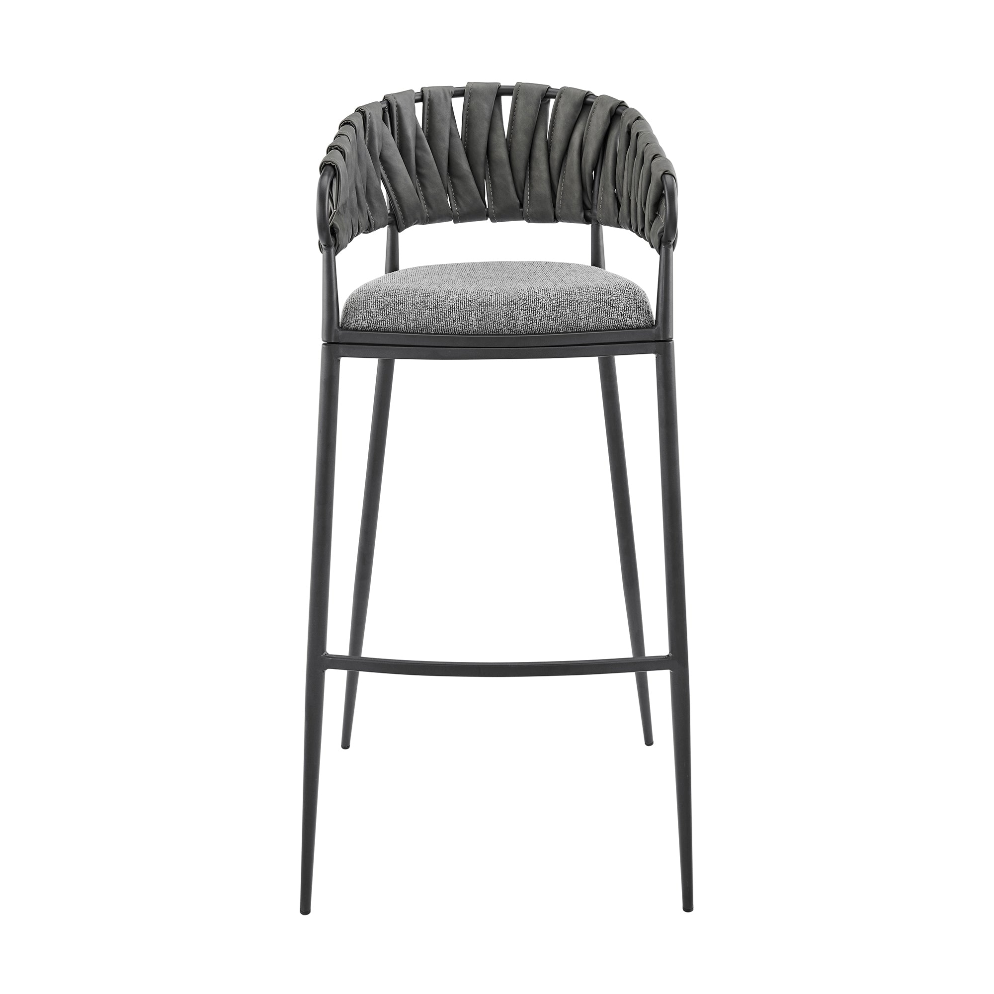 Vigona Counter Stool in Black Metal with Grey Fabric and Faux Leather By Armen Living - Image 3
