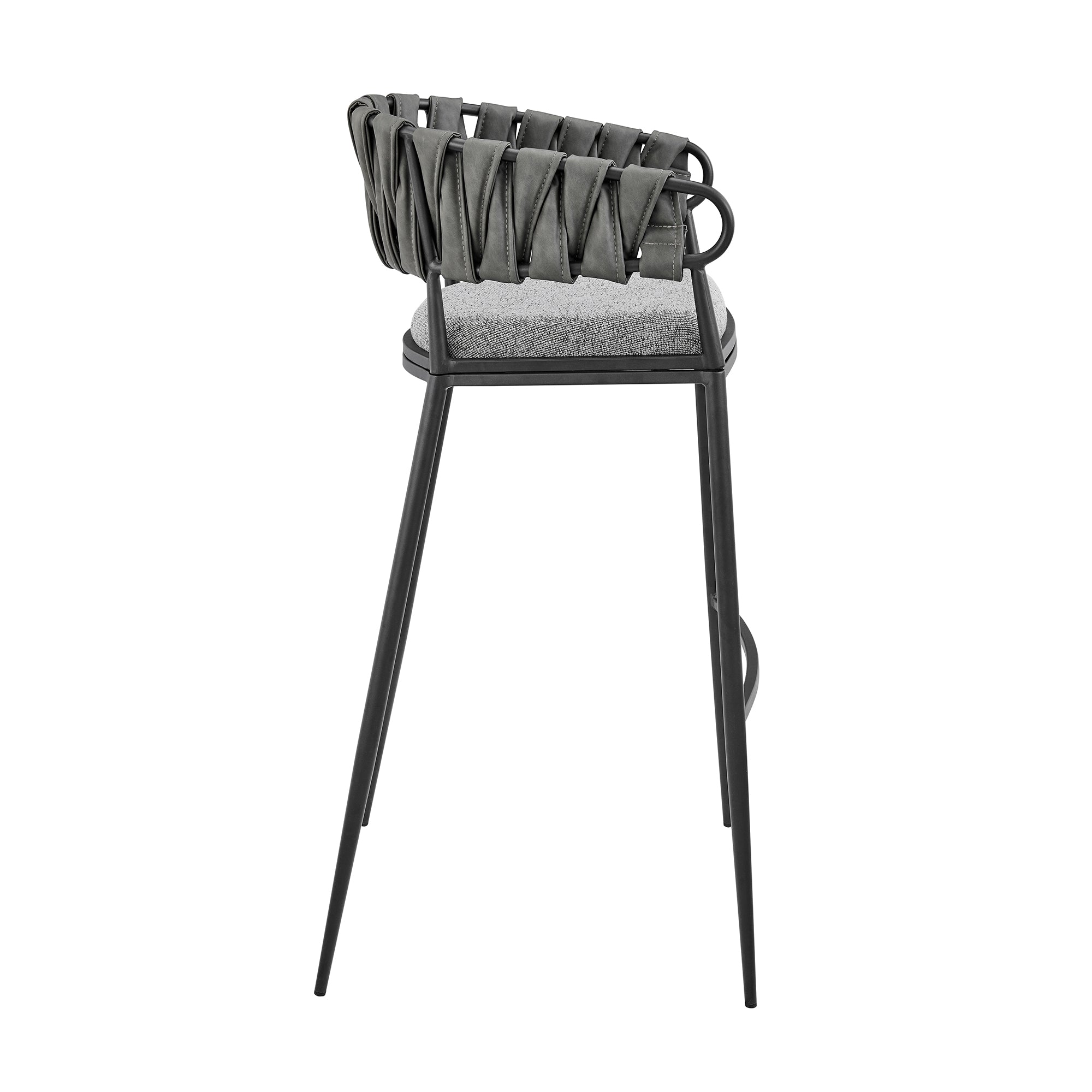Vigona Counter Stool in Black Metal with Grey Fabric and Faux Leather By Armen Living - Image 4