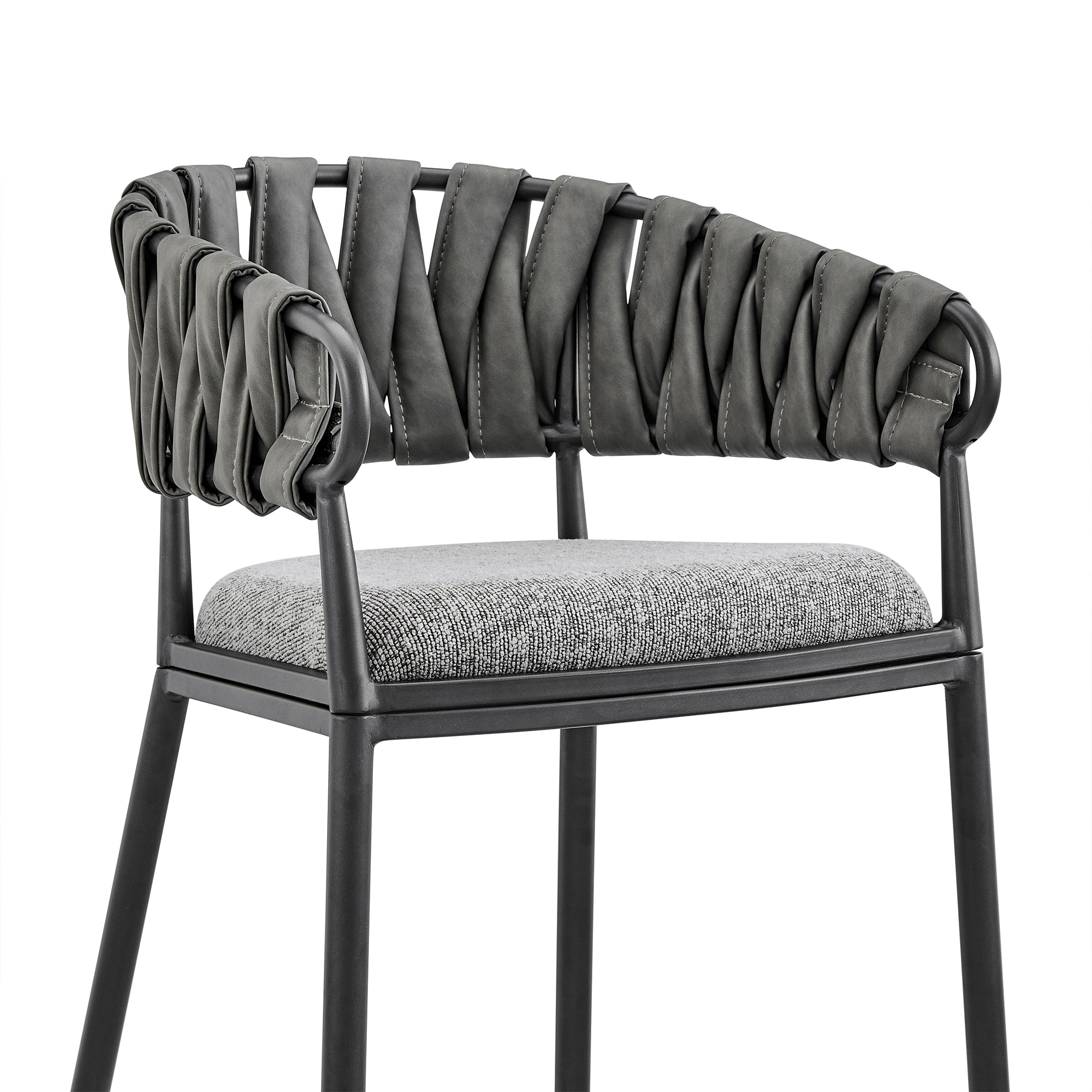 Vigona Counter Stool in Black Metal with Grey Fabric and Faux Leather By Armen Living - Image 7