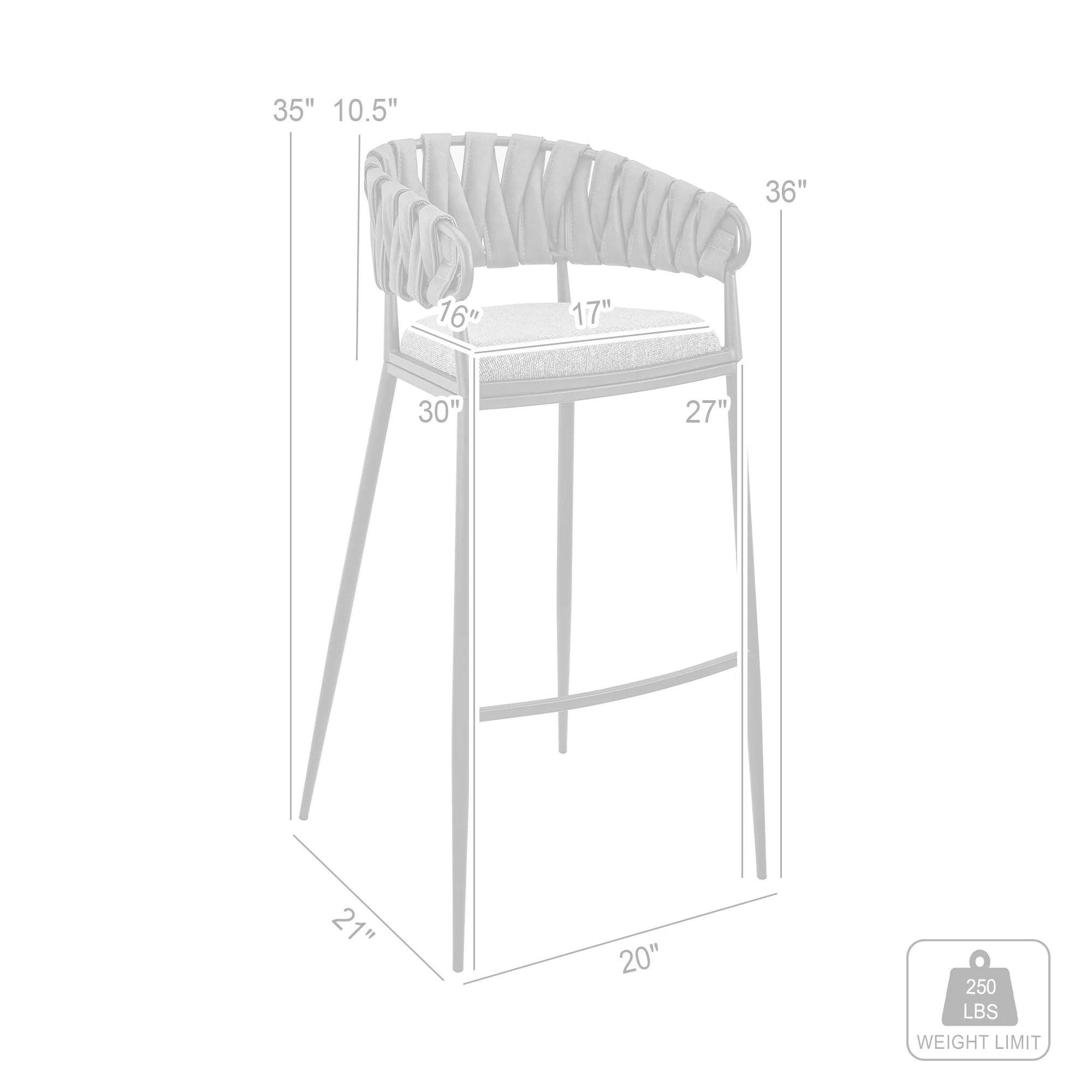 Vigona Counter Stool in Black Metal with Grey Fabric and Faux Leather By Armen Living - Image 9
