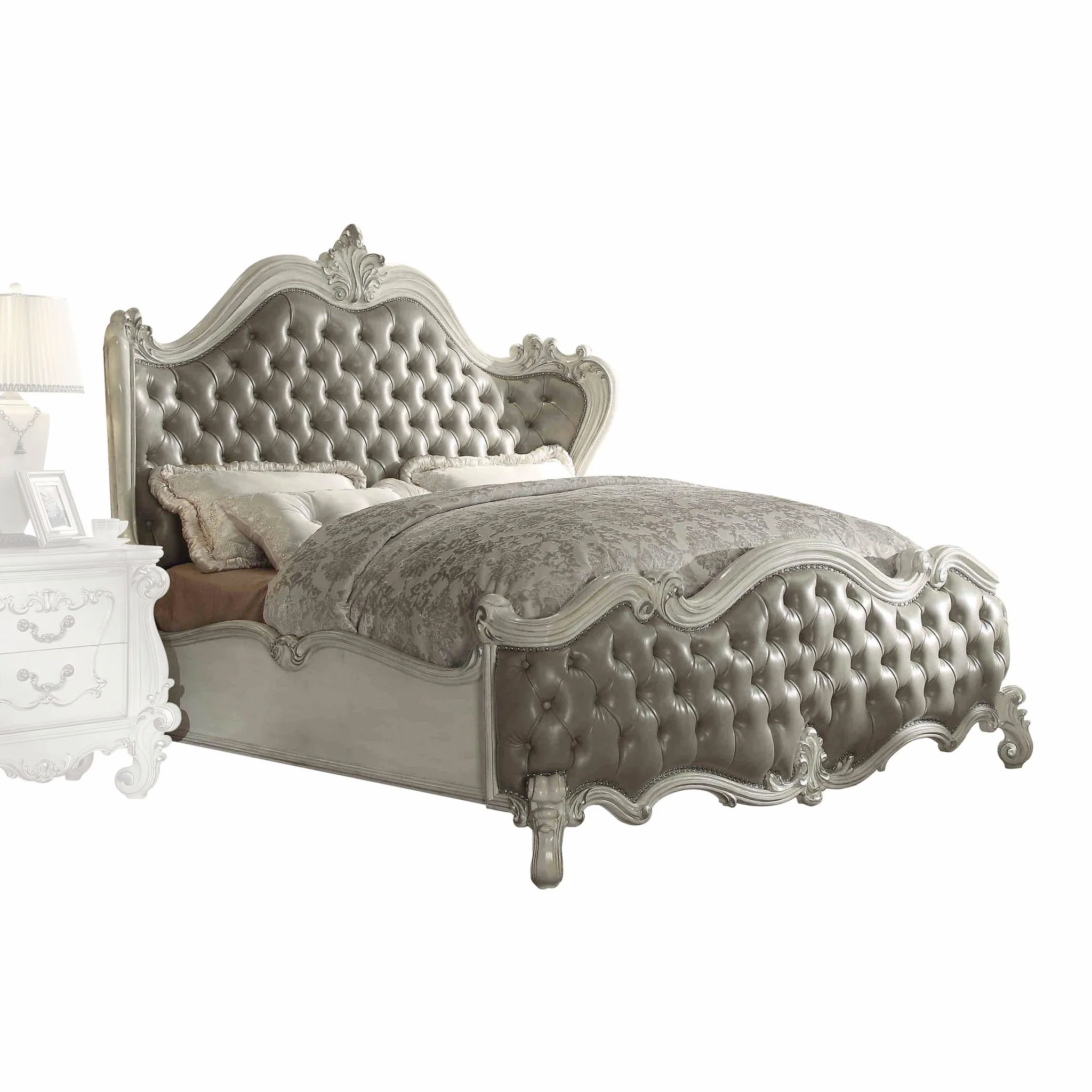 Vintage Gray Pu Bone White Wood Poly Resin Upholstery Eastern King Bed By Homeroots - Image 2