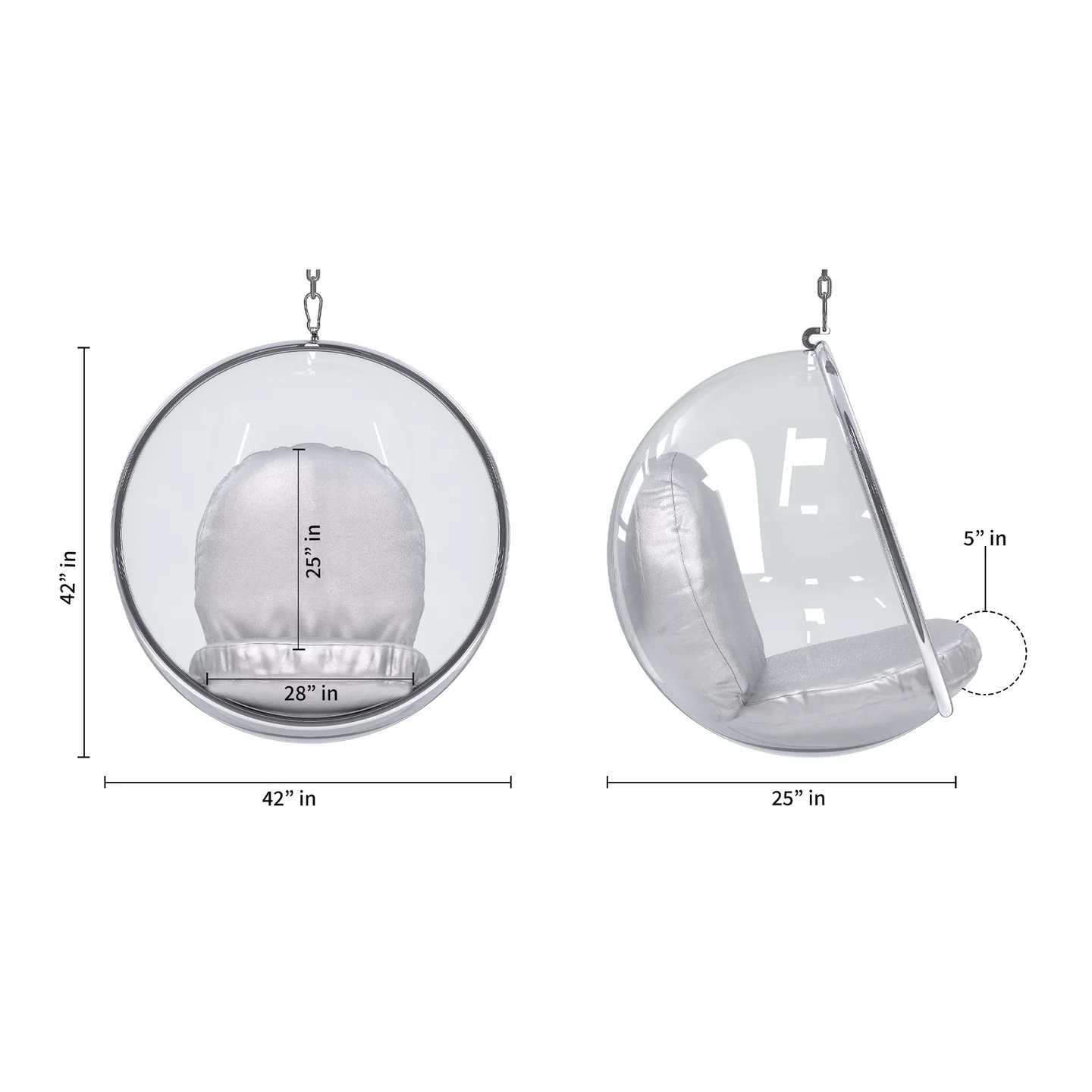Vinyl and Steel Hanging Bubble Chair with Stand, Silver, By World Modern Design - Image 2