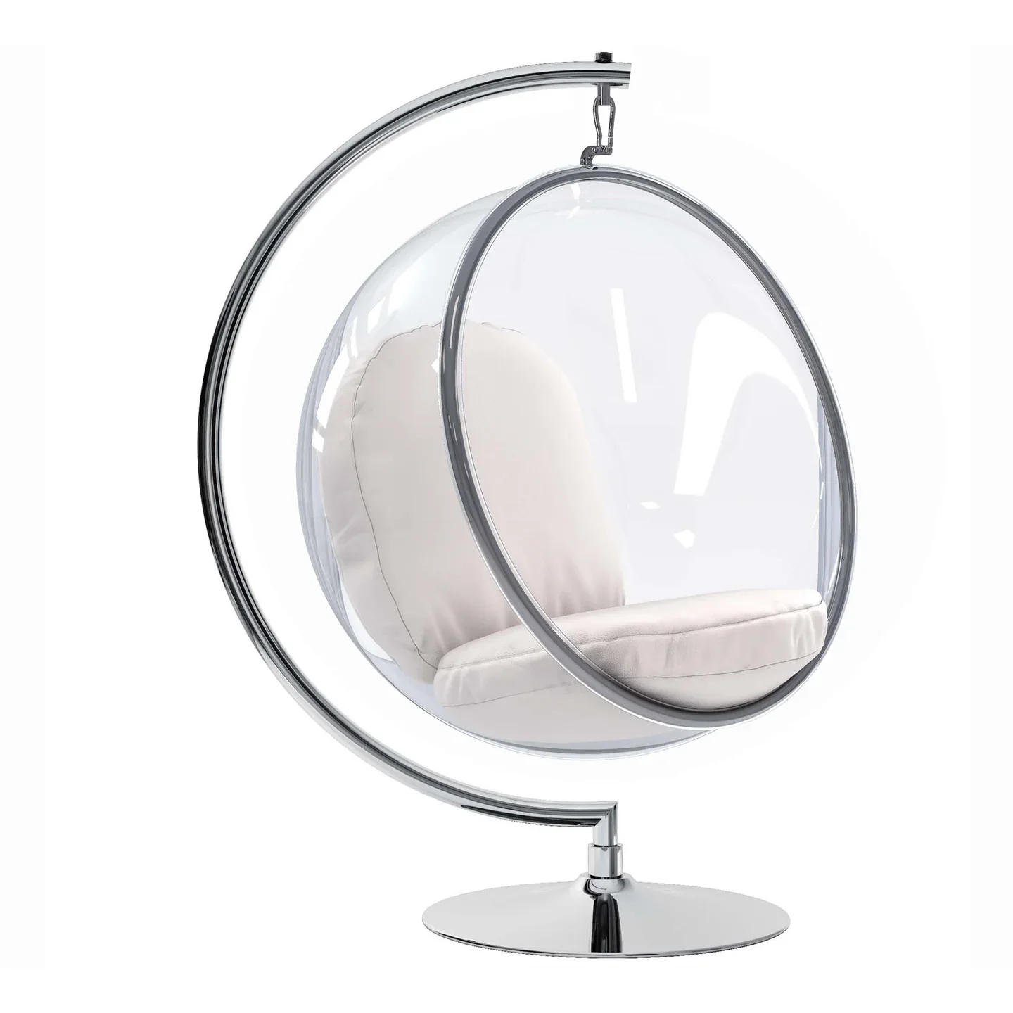 Vinyl and Steel Hanging Bubble Chair with Stand, White, Pillow Style-1 By World Modern Design