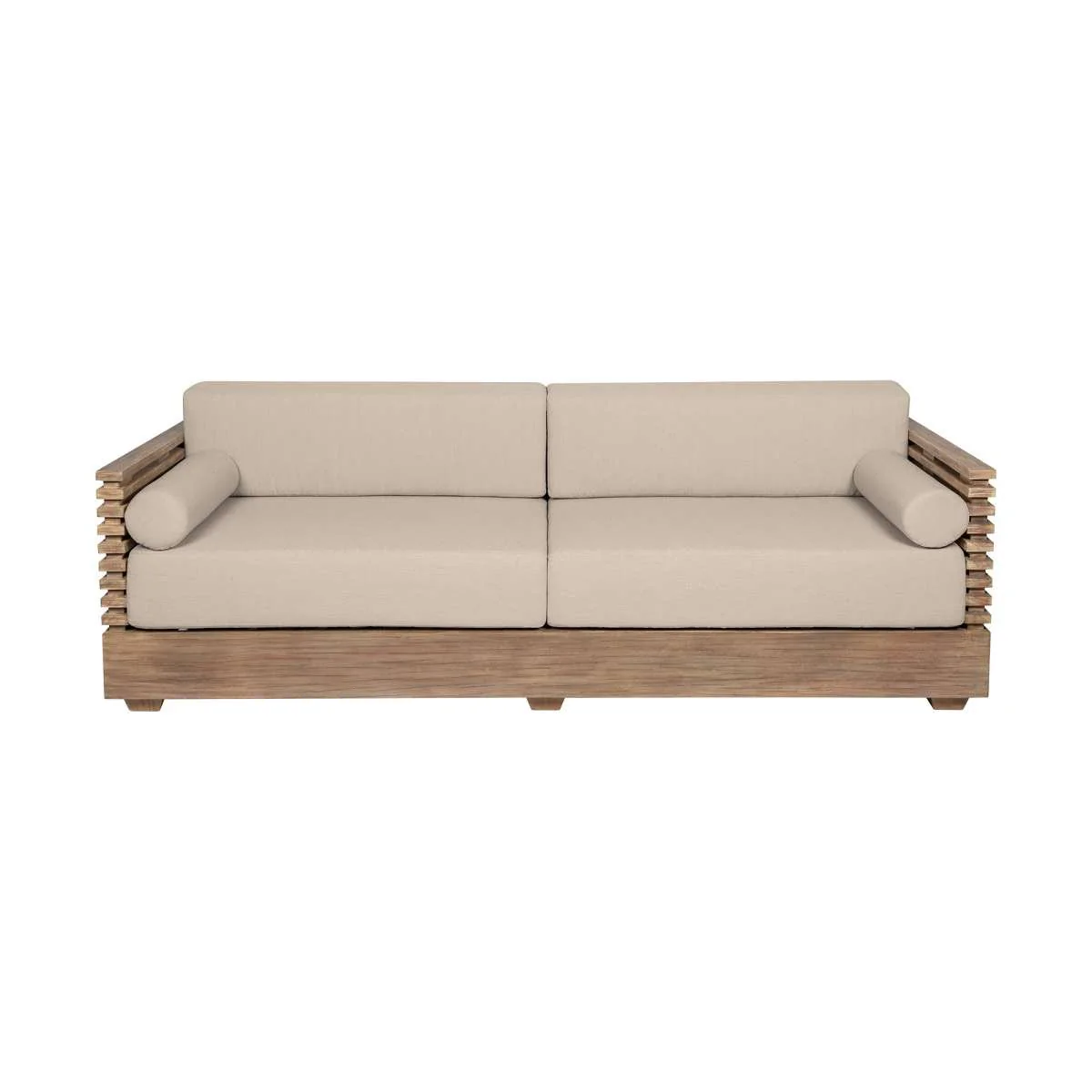 Vivid Outdoor Patio 4 Piece Conversation Set in Light Eucalyptus Wood with Taupe Olefin Cushions
By Armen Living - Image 3