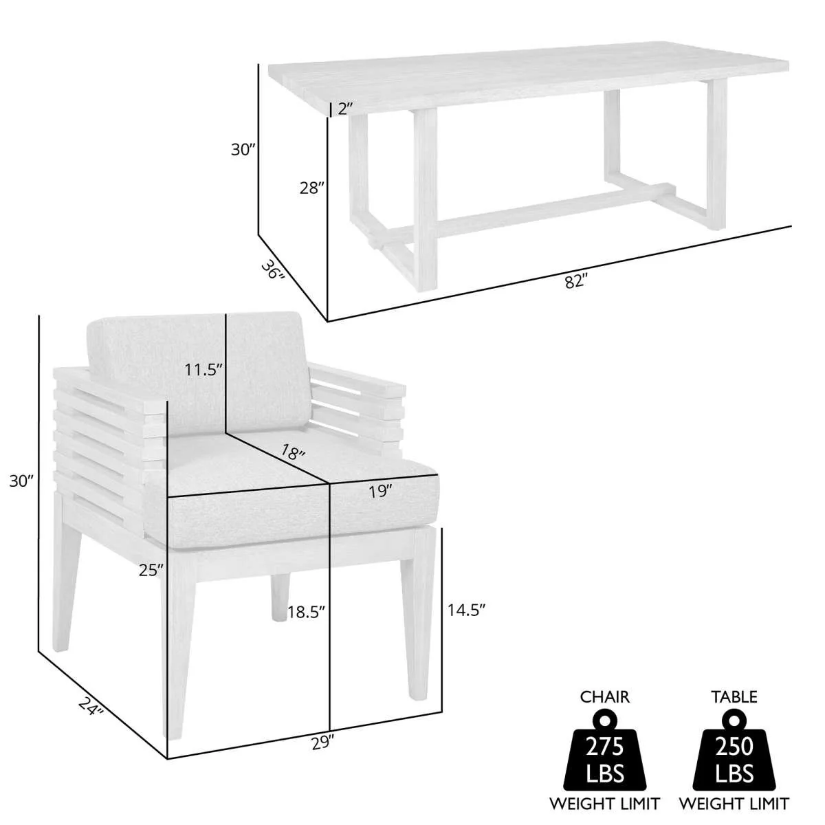 Vivid Outdoor Patio 7 Piece Dining Set in Gray Eucalyptus Wood with Gray Olefin Cushions By Armen Living - Image 8
