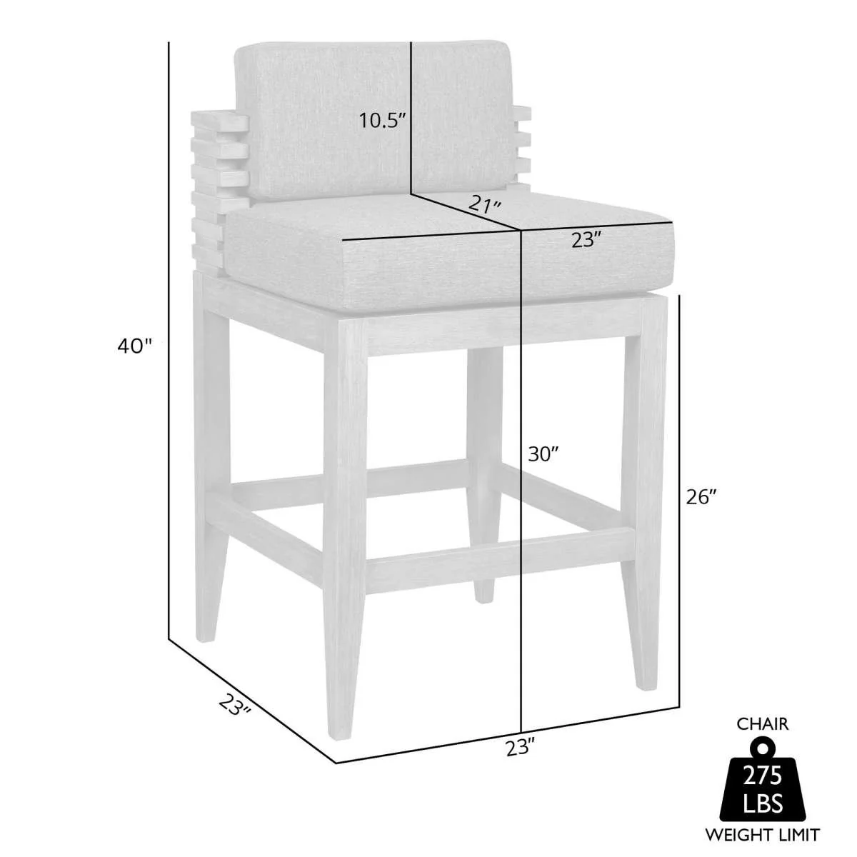 Vivid Outdoor Patio Bar Stool in Gray Eucalyptus Wood with Gray Olefin Cushions By Armen Living - Image 8