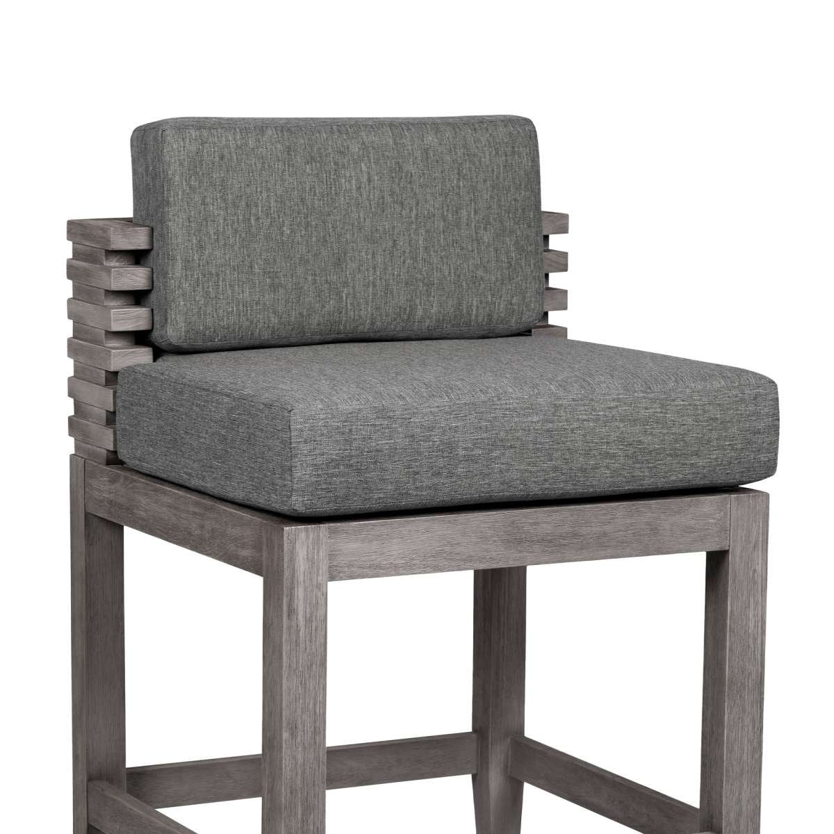 Vivid Outdoor Patio Counter Stool in Gray Eucalyptus Wood with Gray Olefin Cushions By Armen Living - Image 5