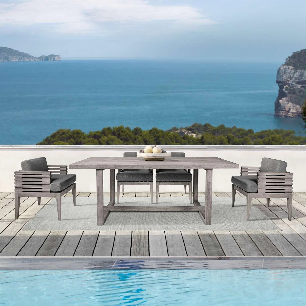 Vivid Outdoor Patio Dining Table in Gray Eucalyptus Wood By Armen Living - Image 2