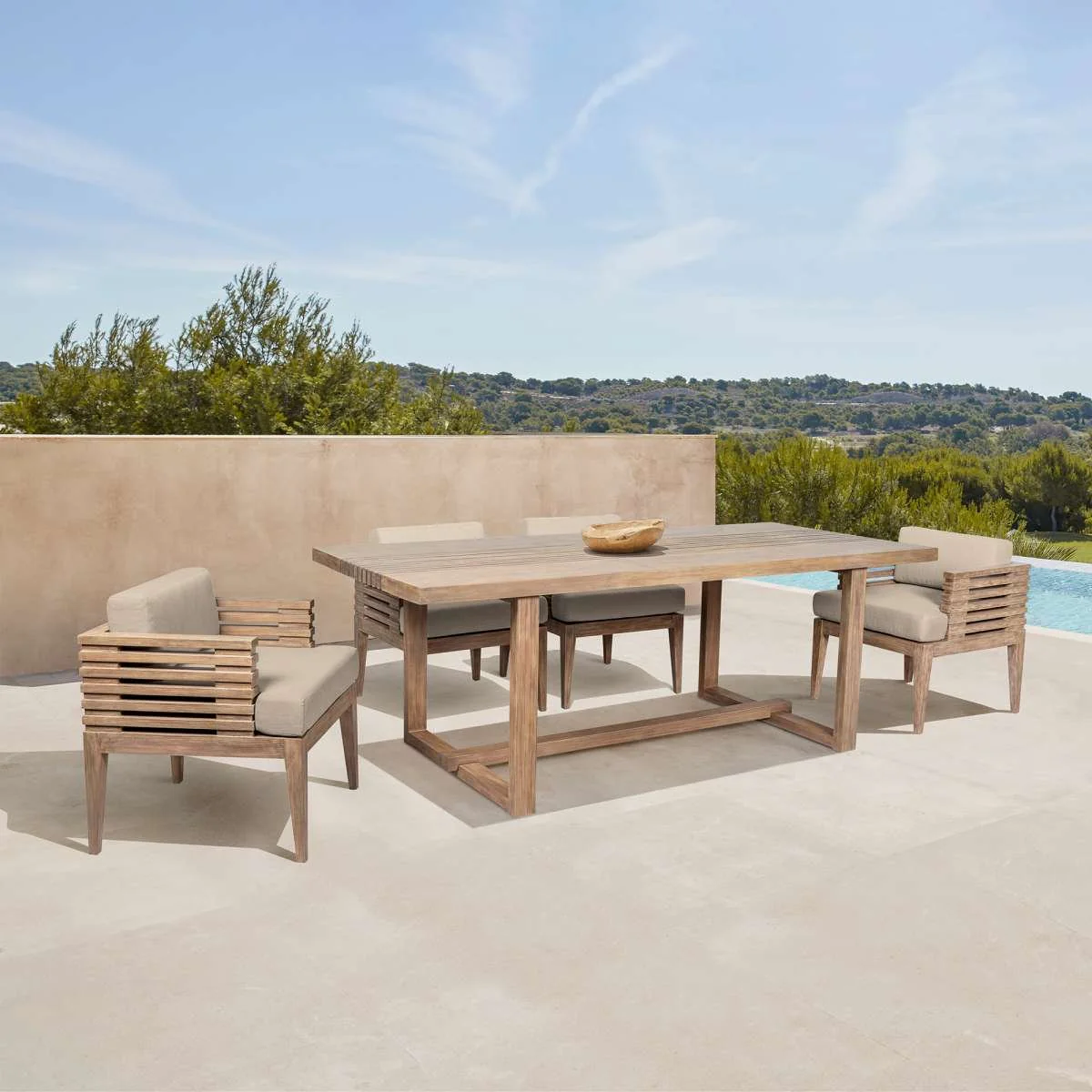 Vivid Outdoor Patio Dining Table in Light Eucalyptus Wood By Armen Living - Image 2