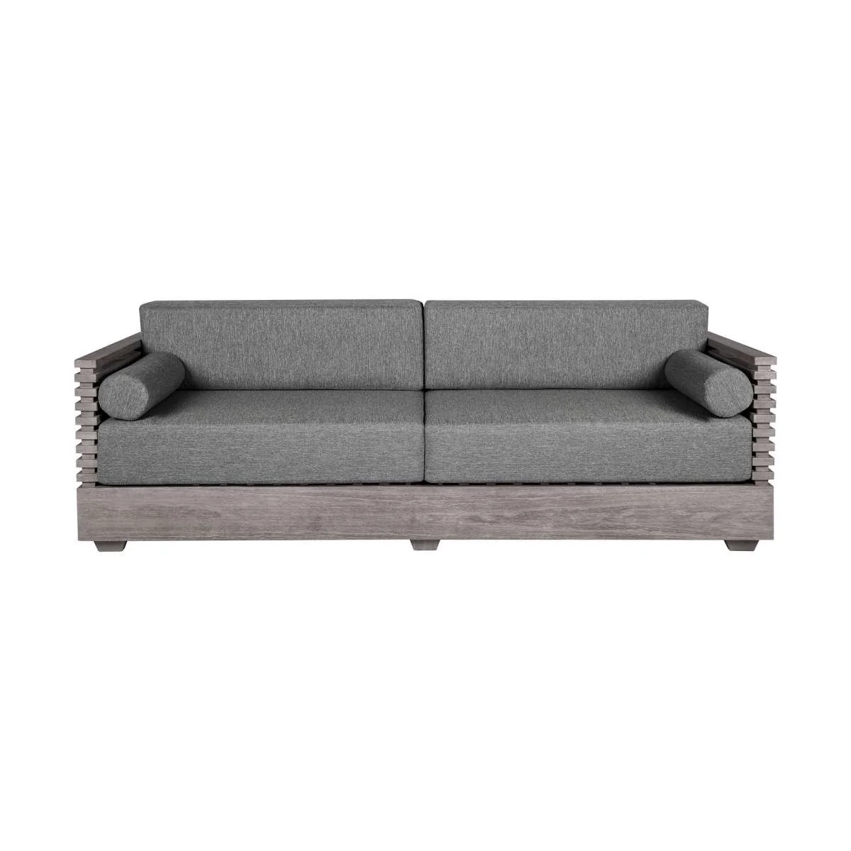 Vivid Outdoor Patio Sofa in Gray Eucalyptus Wood with Gray Olefin Cushions By Armen Living - Image 3