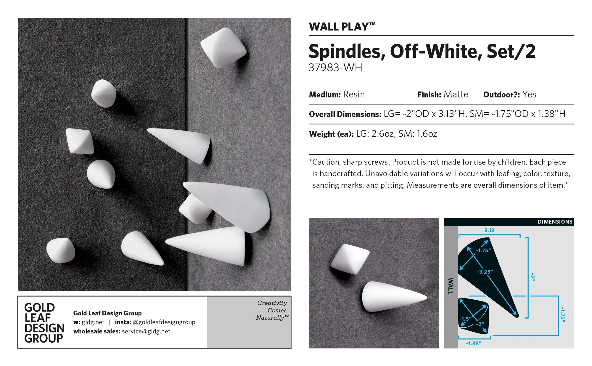 Wall Play™: Spindles, Off-White, Set/2 By Gold Leaf - Image 7
