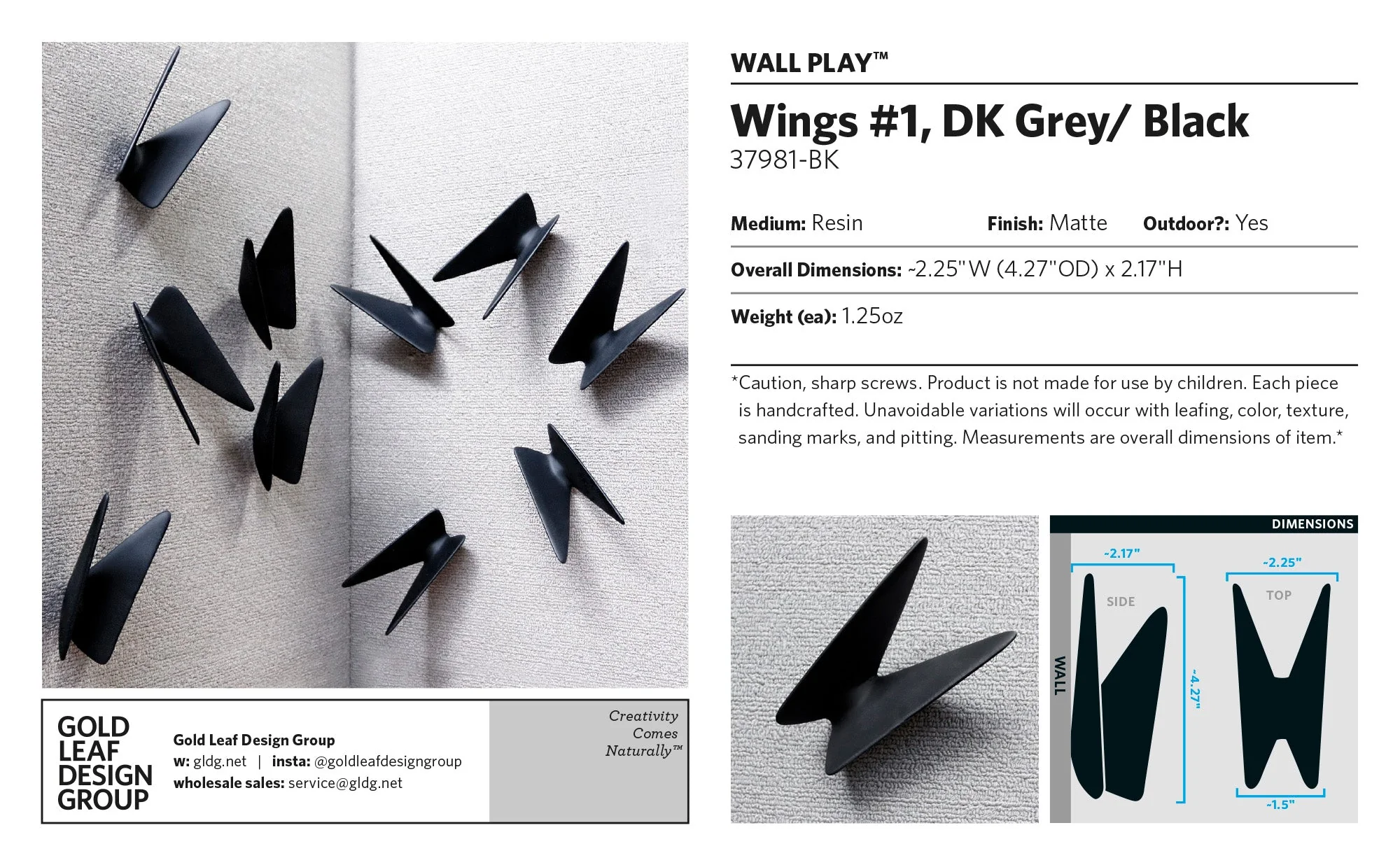 Wall Play™: Wings #1, DK Grey/ Black By Gold Leaf - Image 7