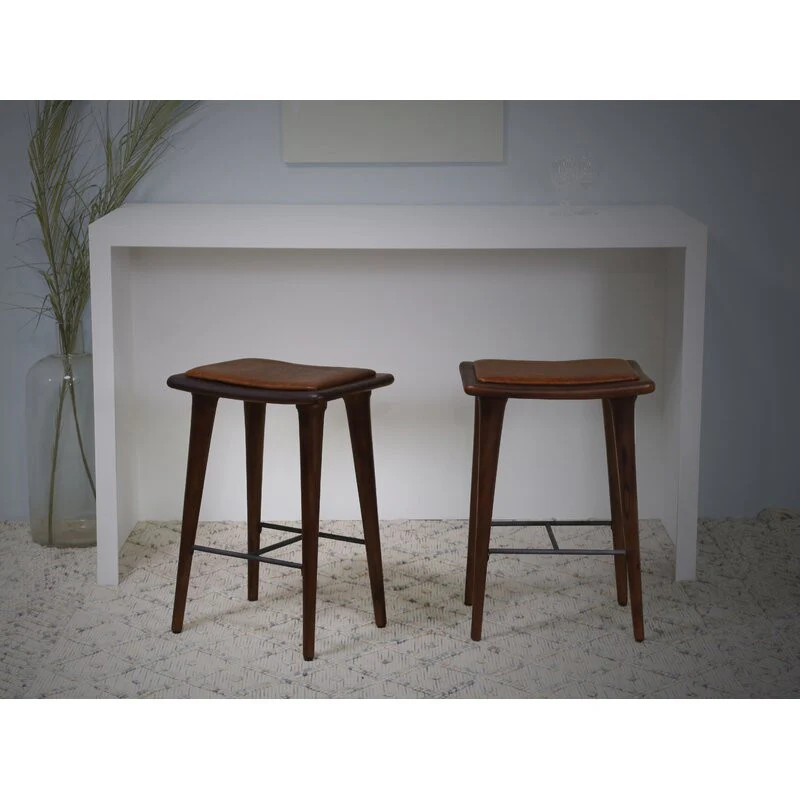 Walnut Finish Leather Counter Stool By Homeroots