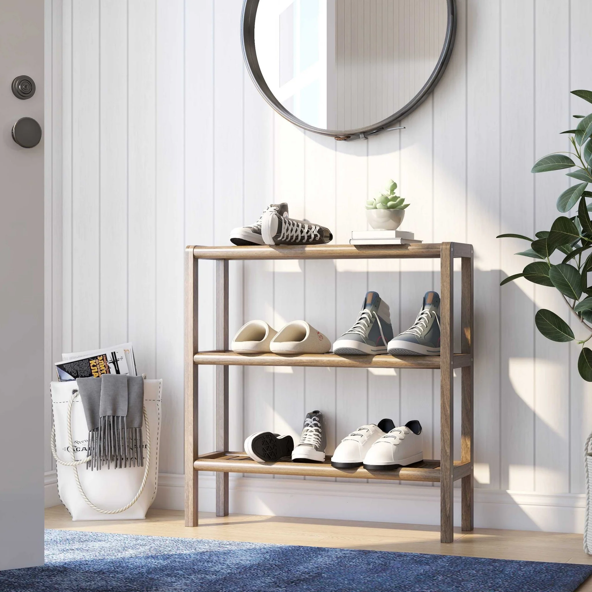 Walnut Versatile Shoe Rack Shelving Unit By Homeroots
