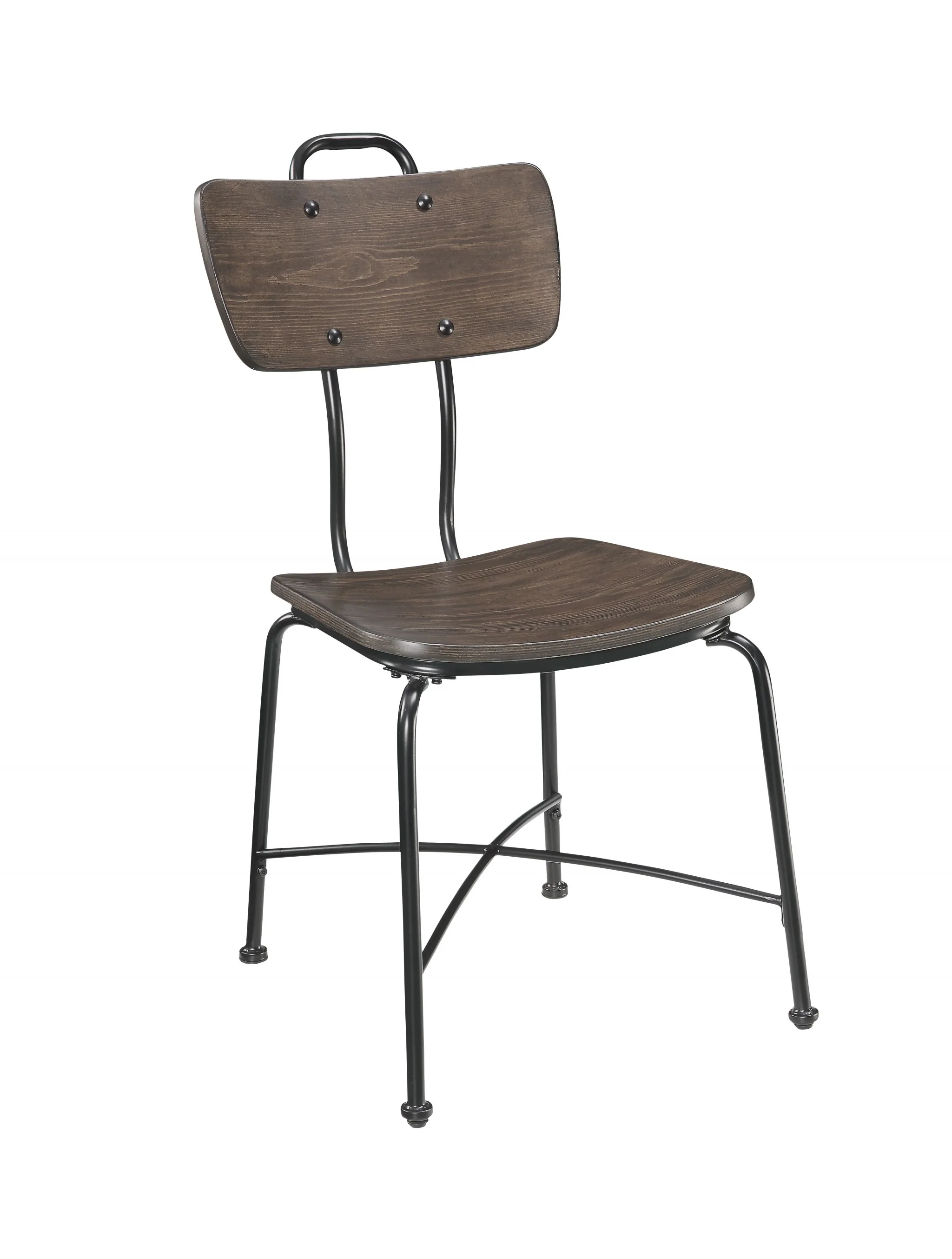 Walnut Wood And Black Metal Base Side Chair Set Of 2 By Homeroots