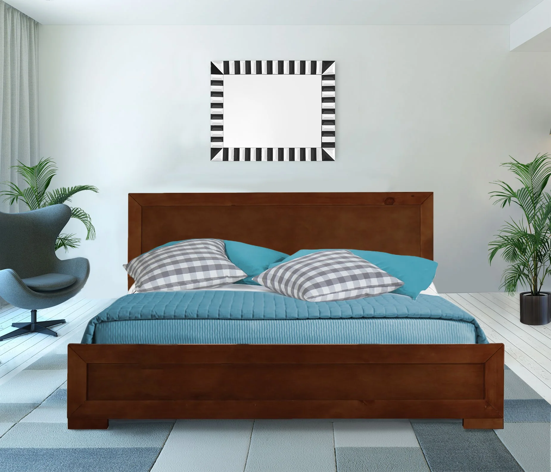 Walnut Wood Queen Platform Bed By Homeroots - 397081