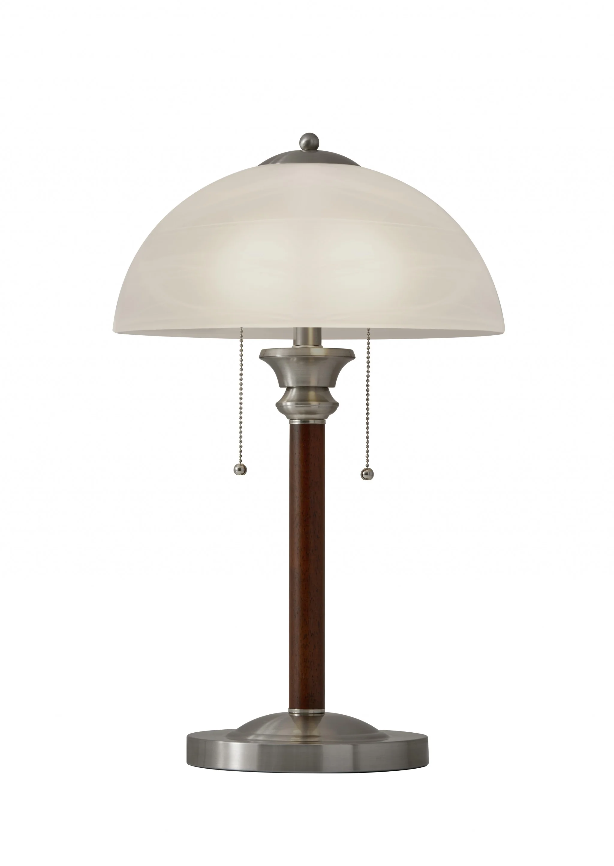 Walnut Wood with Milky Frosted Glass Dome Shade Table Lamp By Homeroots
