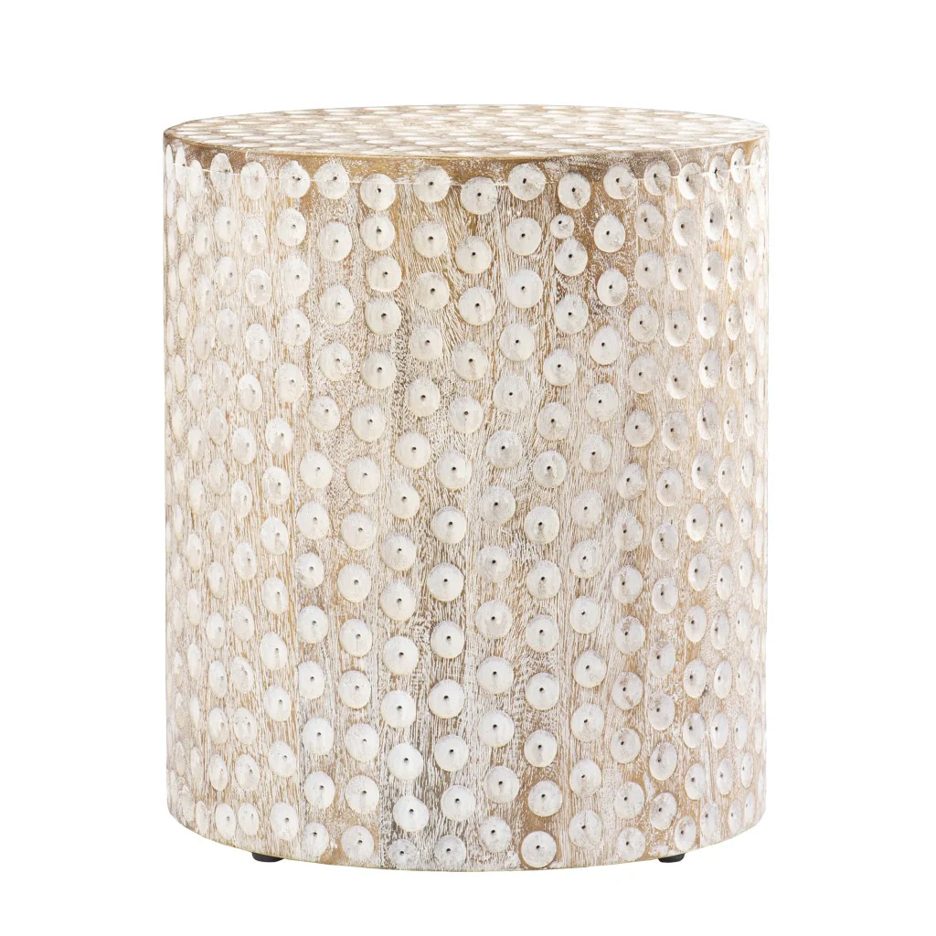 Washed White Solid Wood Round End Table By Homeroots