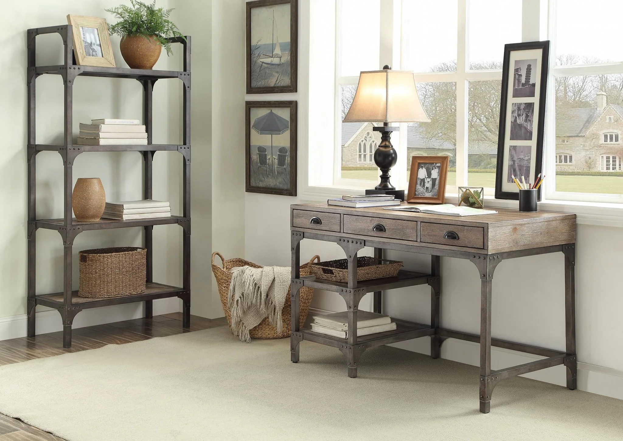 Weathered Oak And Antique Silver Desk By Homeroots