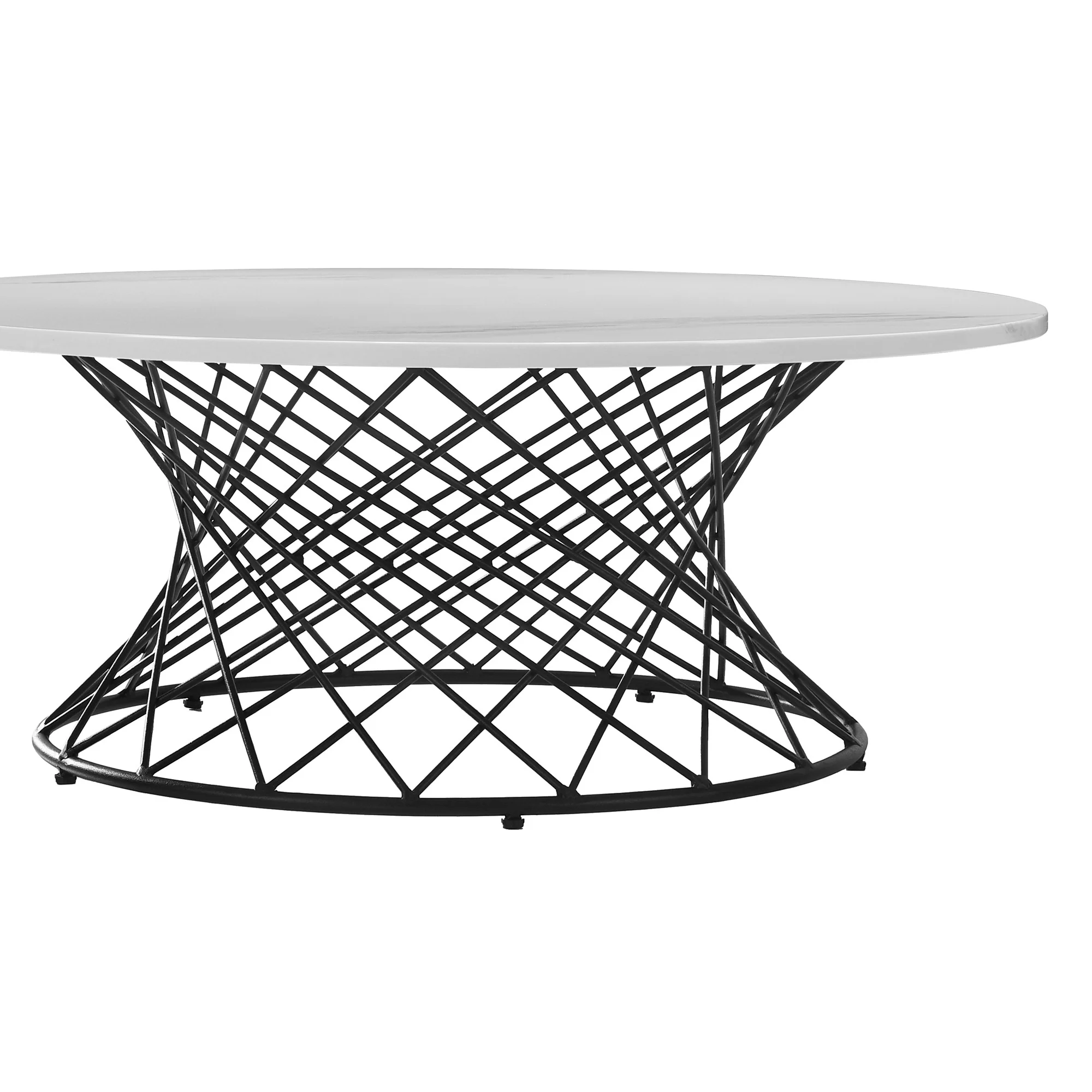 White And Black Genuine Marble And Metal Round Coffee Table By Homeroots - Image 3