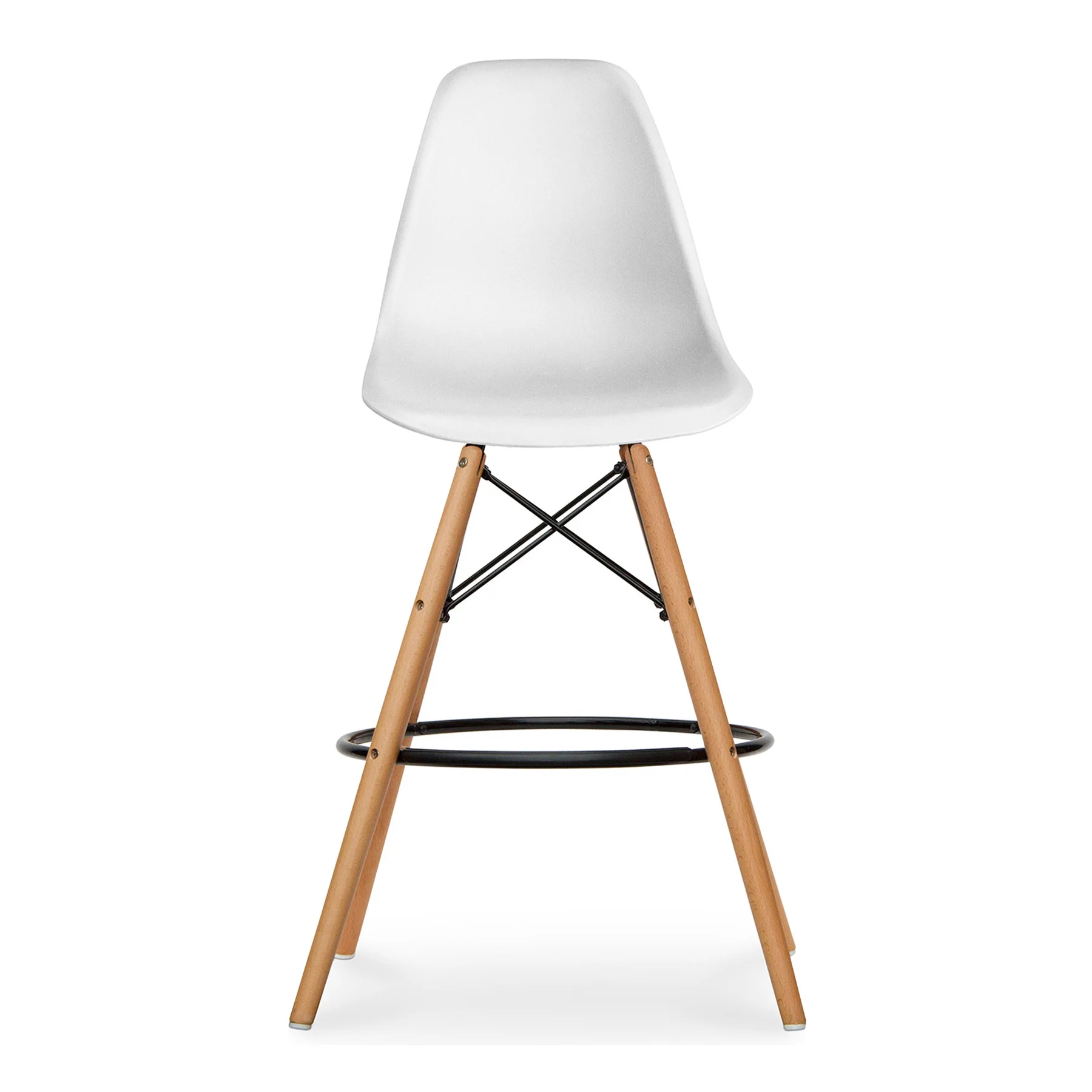 White And Brown Heavy Duty Plastic And Solid Wood Counter Height Bar Chair By Homeroots - Image 2