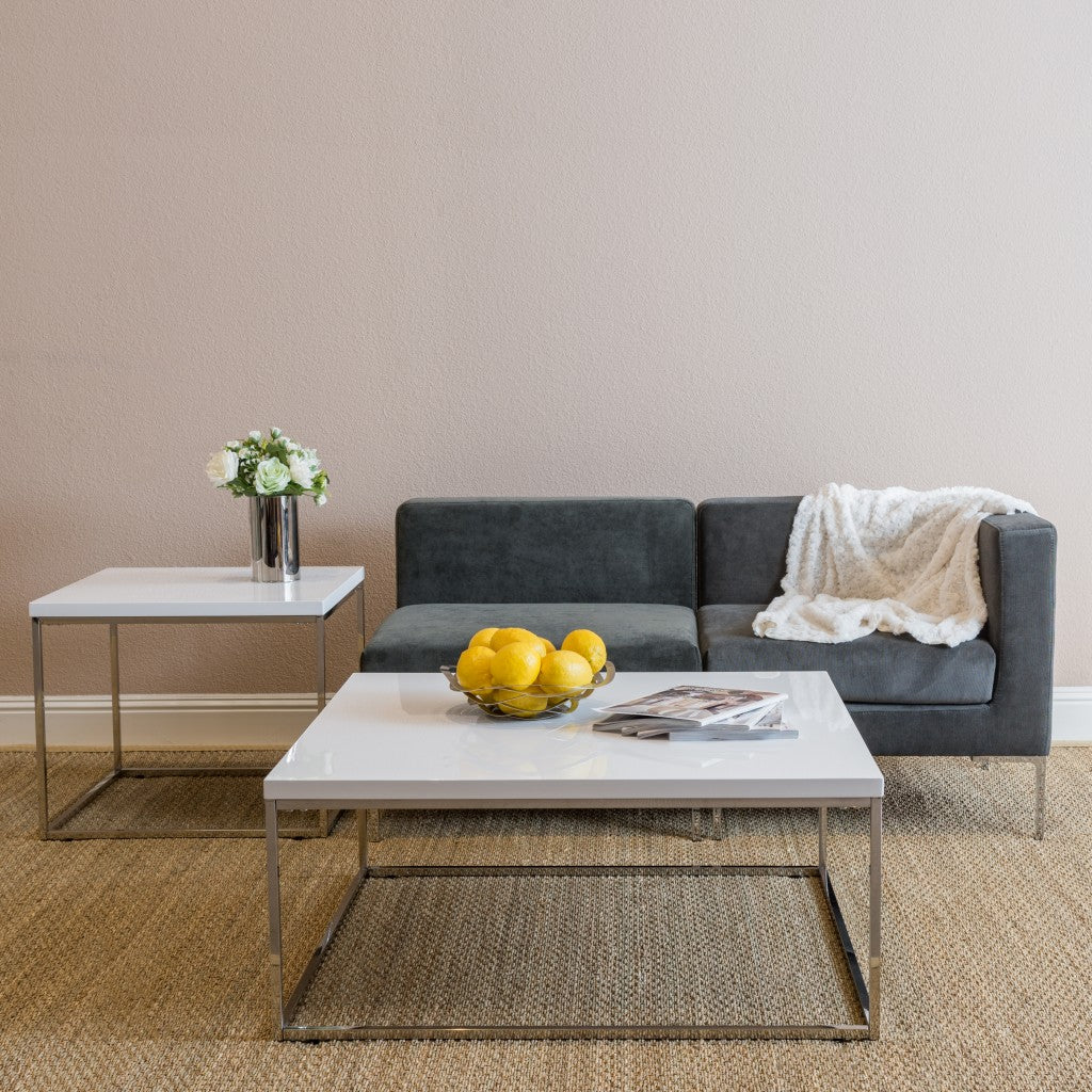 White and Chrome High Gloss Square Coffee Table By Homeroots - Image 7