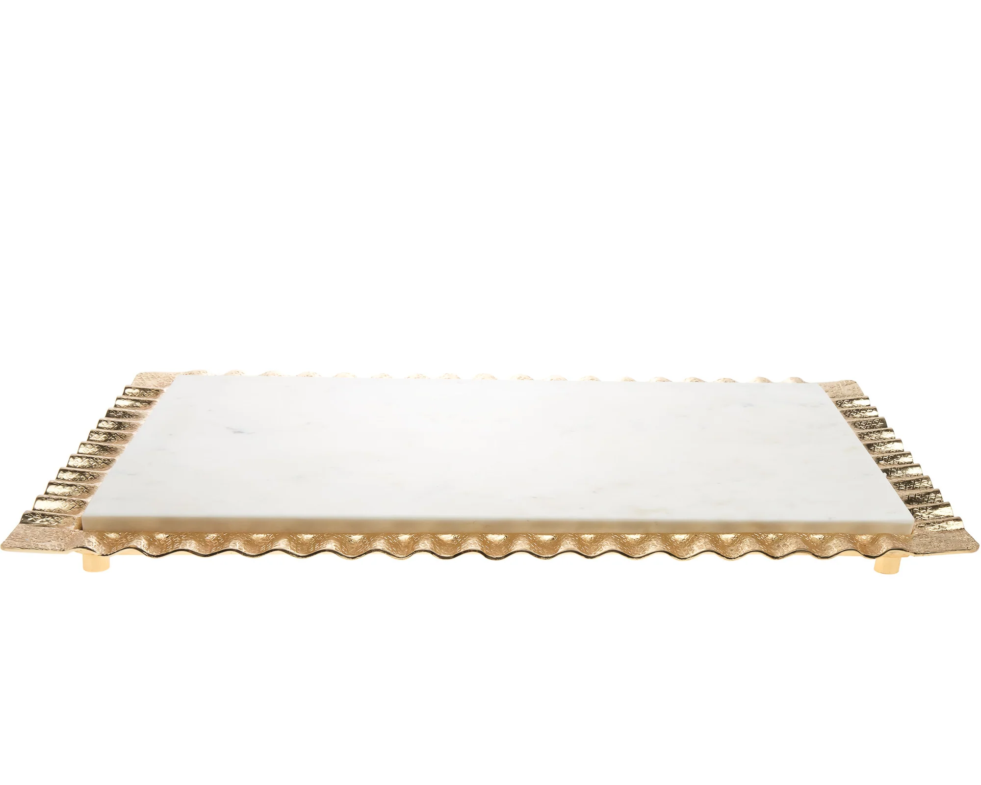 White and Gold Rectangular Marble Serving Tray By Homeroots
