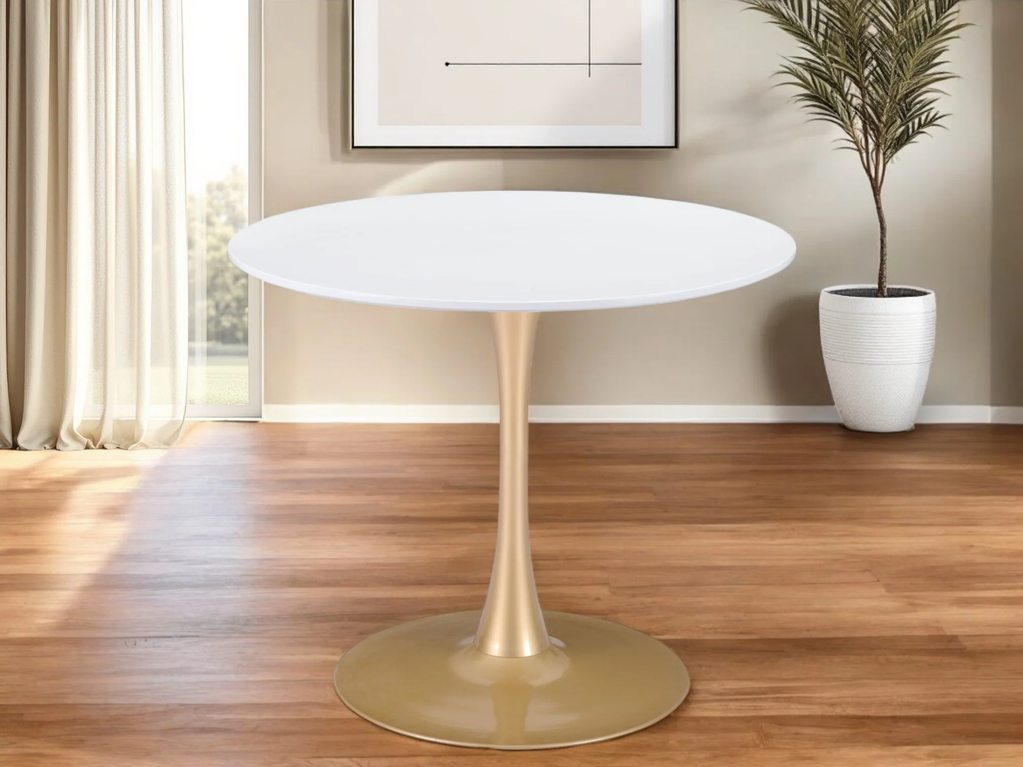 White And Gold Rounded Steel Pedestal Base Dining Table By Homeroots