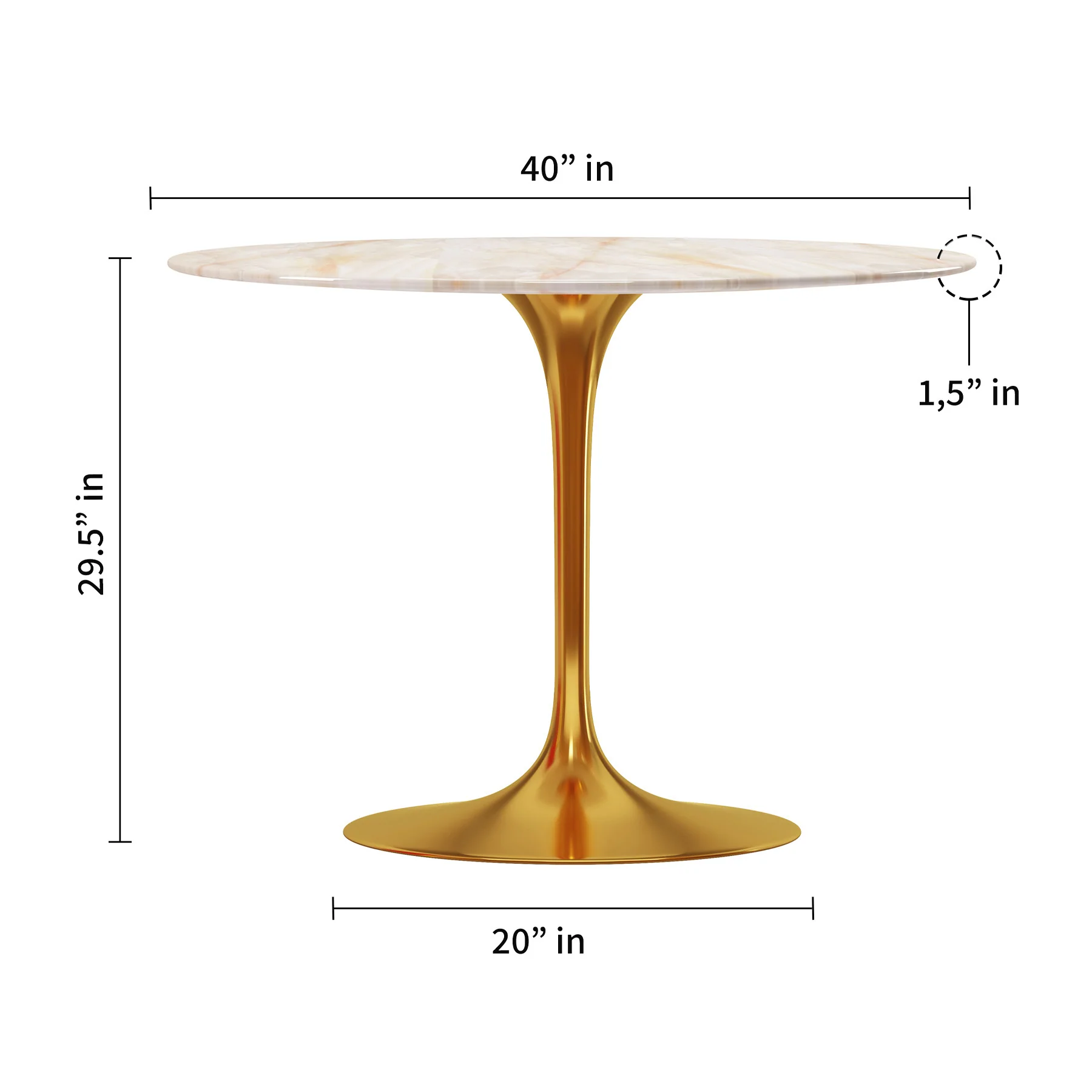 White And Gold Rounded Stone And Metal Pedestal Base Dining Table By Homeroots - Image 7