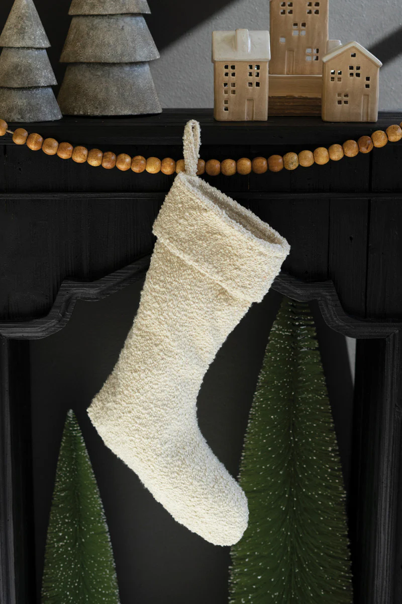 White Boucle Christmas Stocking Set Of 2 By Kalalou