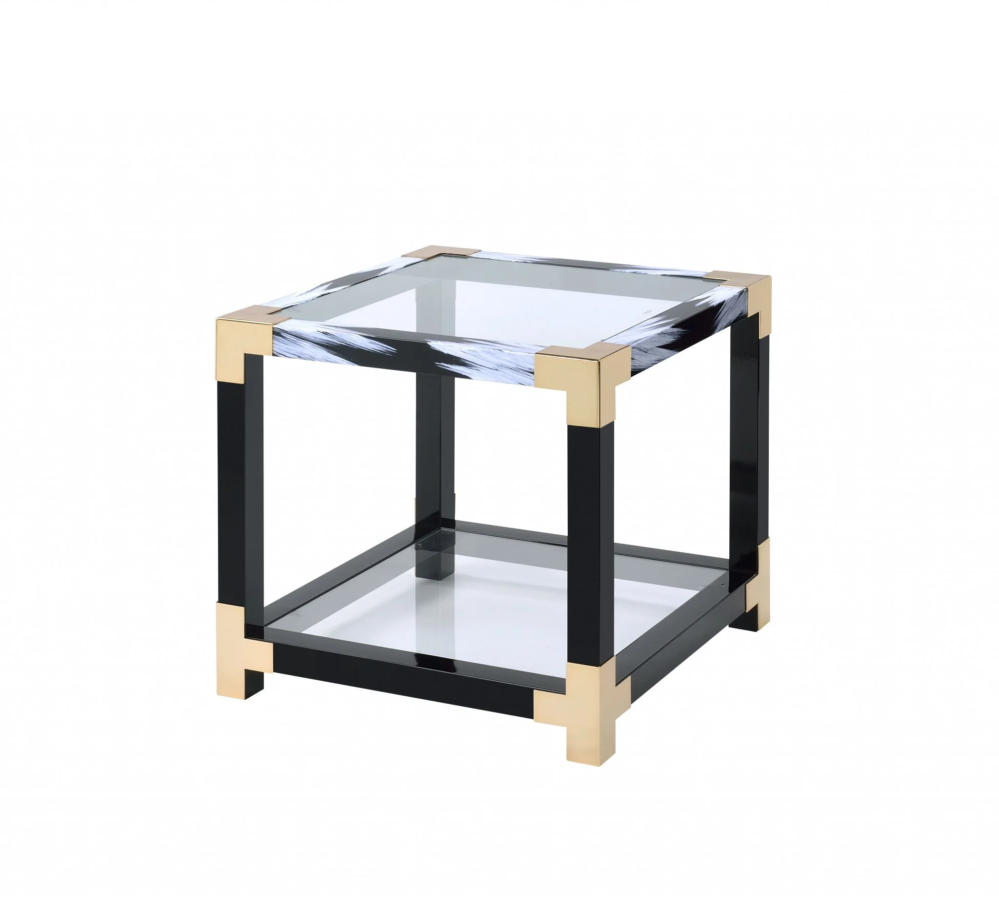 White Brushed Gold And Clear Glass End Table By Homeroots