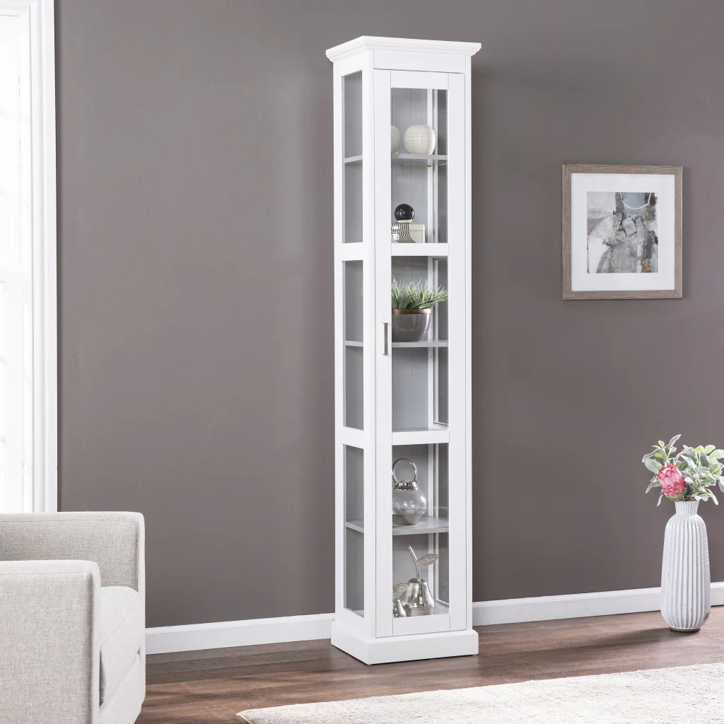 White Cornice Molding Curio With Glass Door By Homeroots