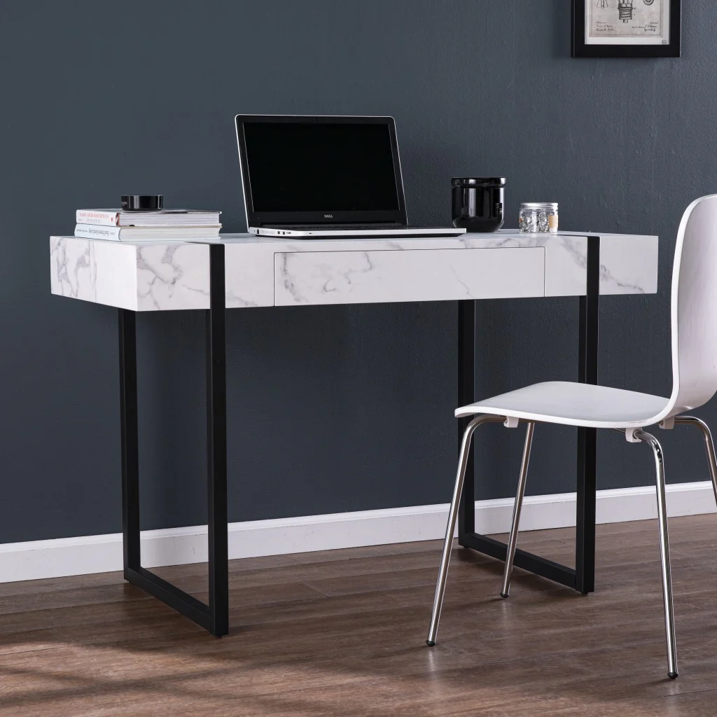 White Faux Marble Topped Desk By Homeroots
