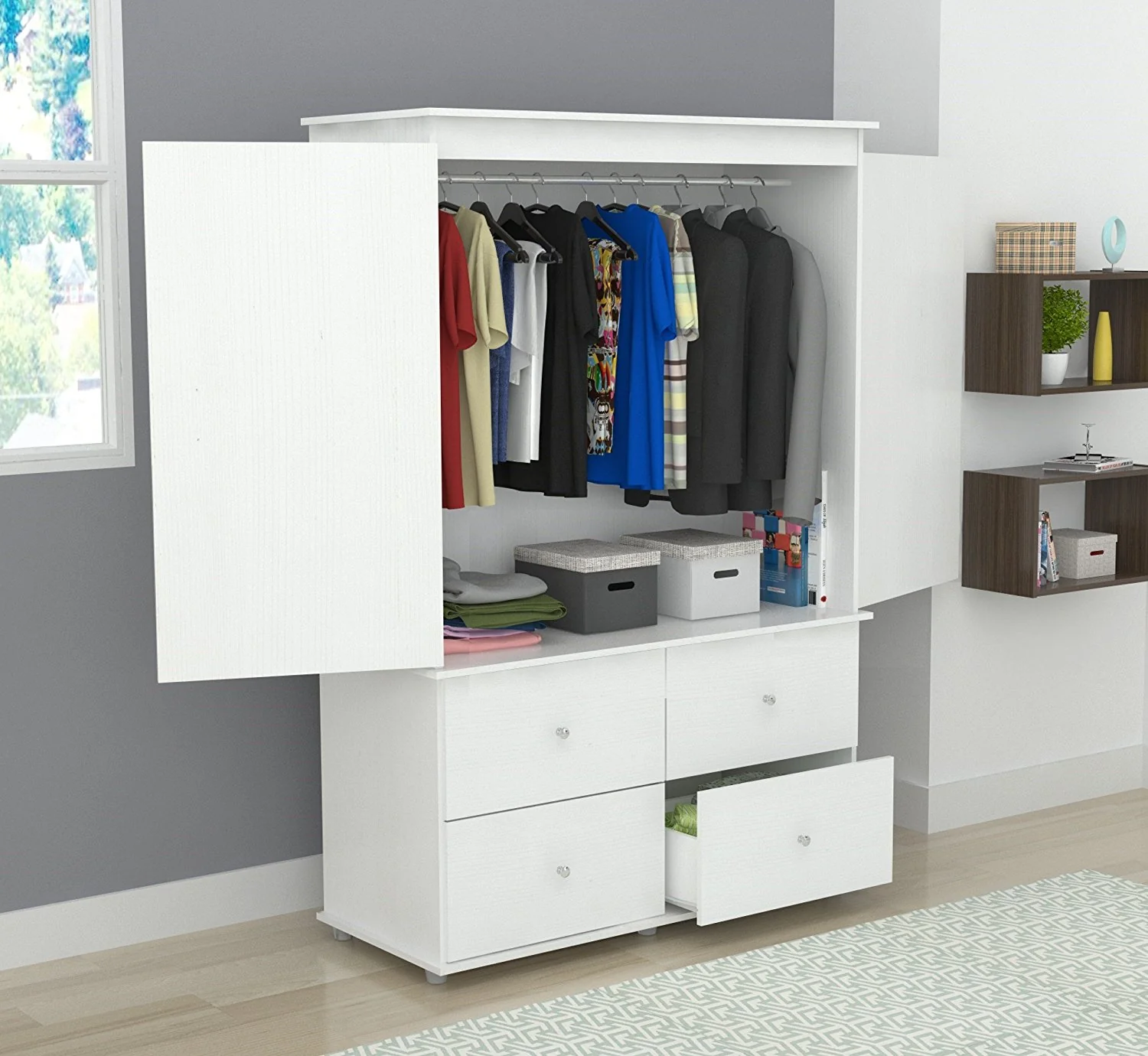 White Finish Wood Four Drawer Armoire Dresser By Homeroots