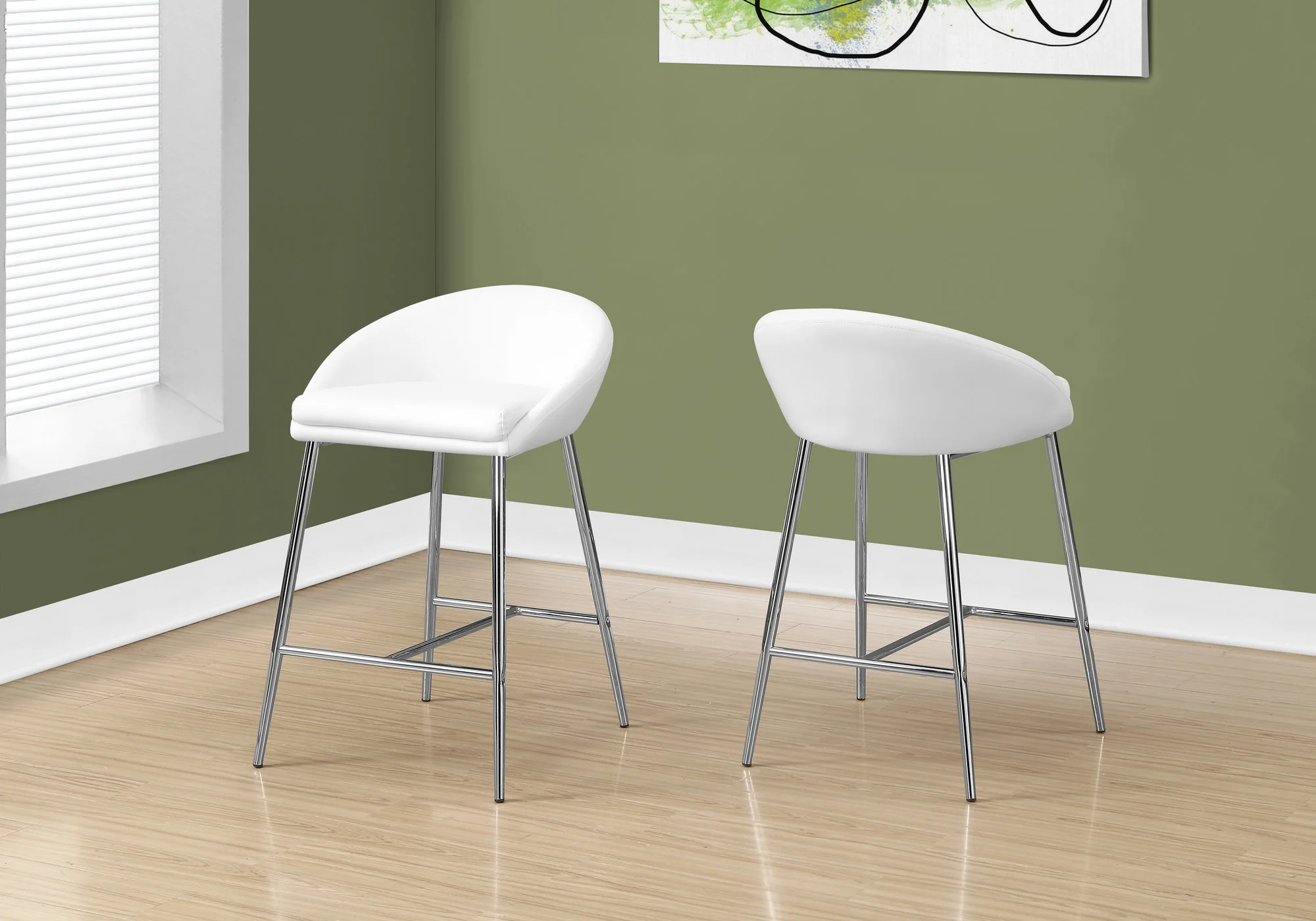 White Foam Metal Leatherlook Barstool 2Pcs By Homeroots