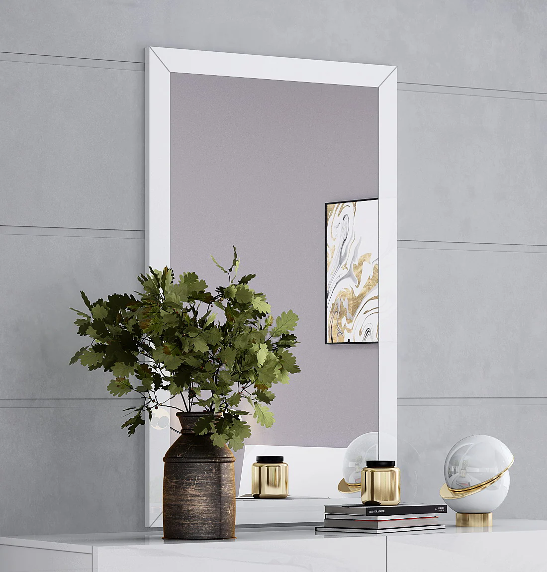 White Glass Mirror By Homeroots